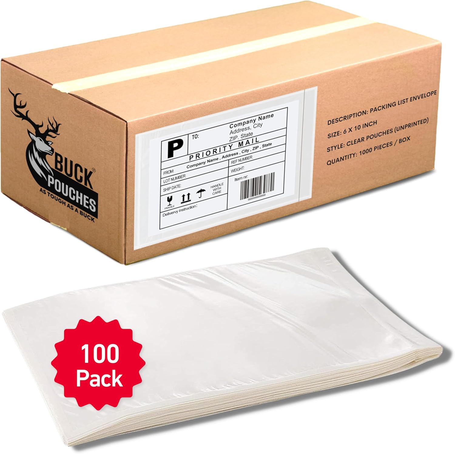 100 Pack 6″x10″ Shipping Label Sleeves...