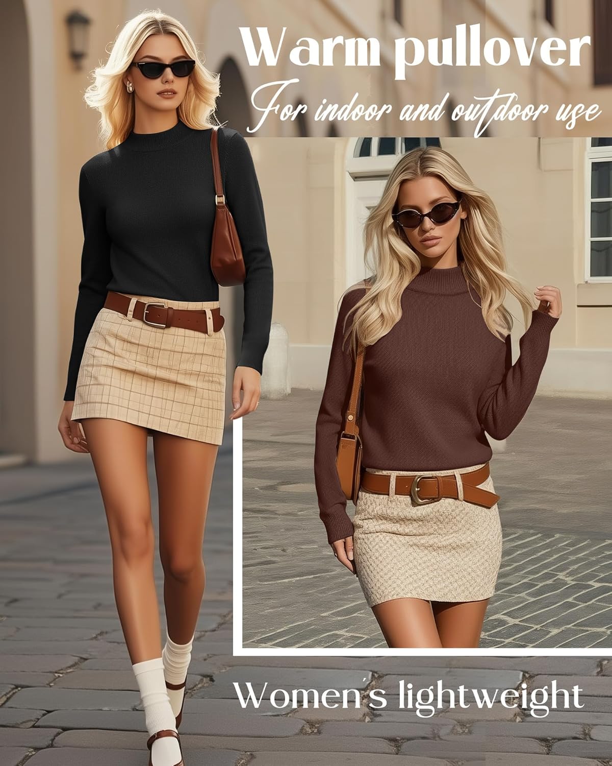 3 Pack Women's Mock Turtleneck Knit Sweaters, Crew Neck Long Sleeve Tops Lightweight Thermal Pullover Basic Shirts - Image 4