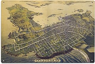 Lantern Press 6x9 Inch Wood Sign, Ready to Hang Wall Decor, Newport, Rhode Island, Panoramic Map (#2)