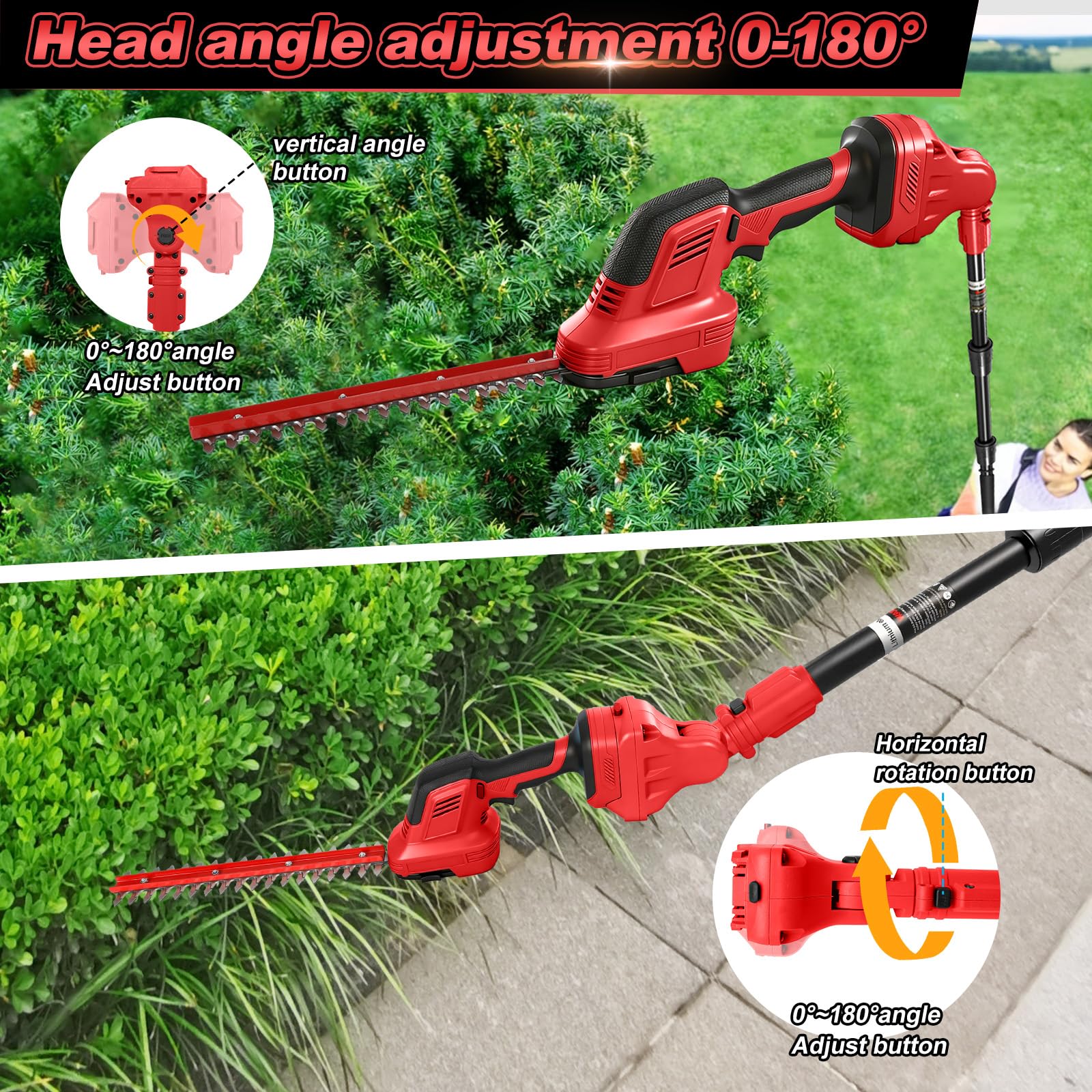 6 en 1 Minisierra de Cadena 8" y Cortasetos para Milwaukee 18V(sin batería | Roadtime Podadora telescópica mini motosierra de podar, cortador de setos, adecuado para jardín, árboles y arbustos