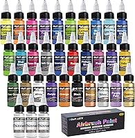 HOMYARTY Airbrush Paint Set: 30 Colors + 3 Thinner, Water-Based Acrylic Ready-to-Spray Paints for Models, Canvas, Wood - 33 Bottles