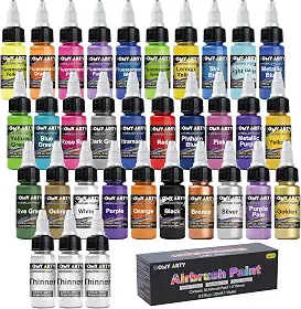 Tinta para aerógrafo - 30 cores com 3 mais finas, conjunto de tinta para aerografia pronta para pulverizar, tintas acrílicas à base de água para metal, modelos de plástico, tela, madeira