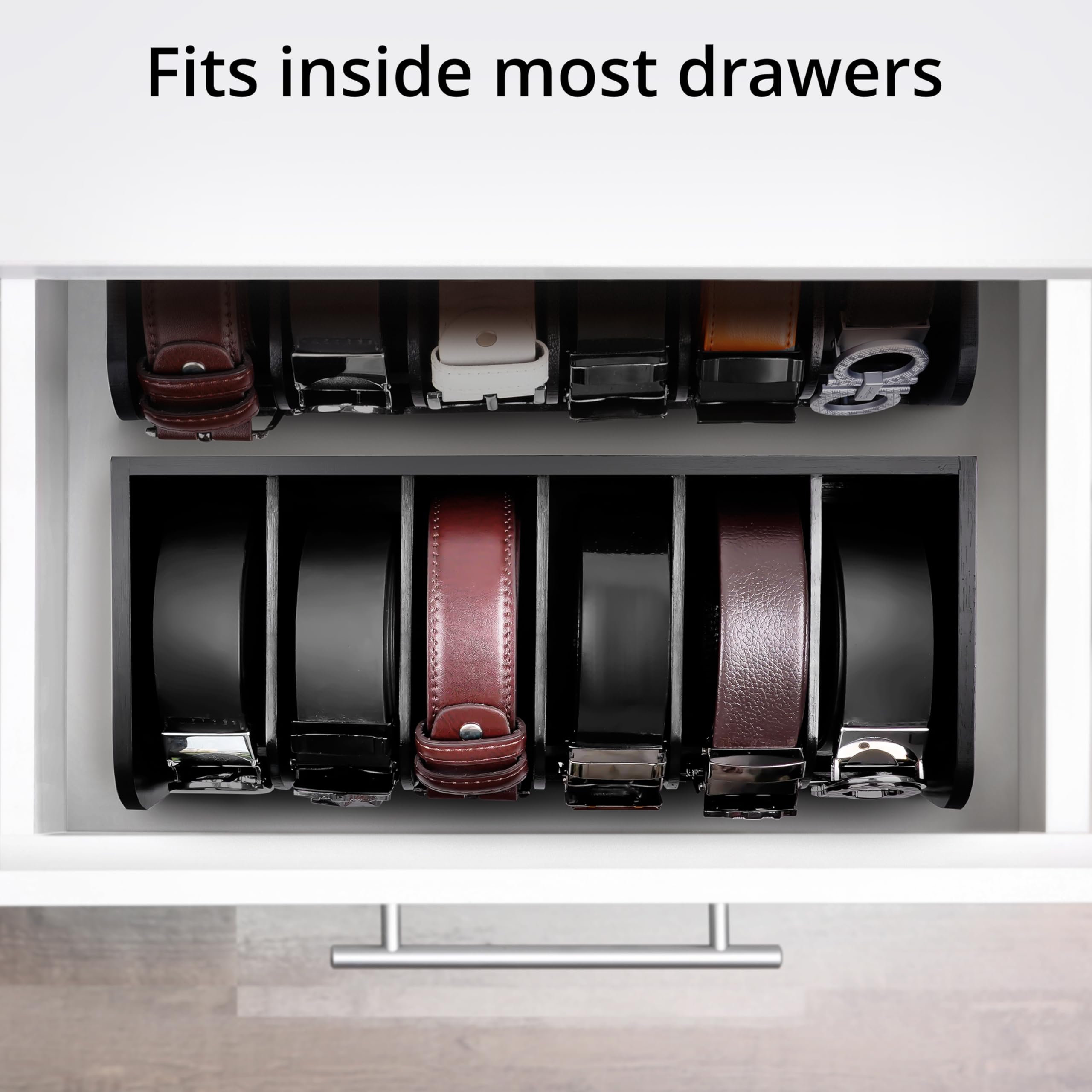 Winter Shore Black Belt Organiser Box, 6-Grid Dark Bamboo Wooden Belt Rack for Cabinet Closet, Drawer & Wardrobe - Image 4
