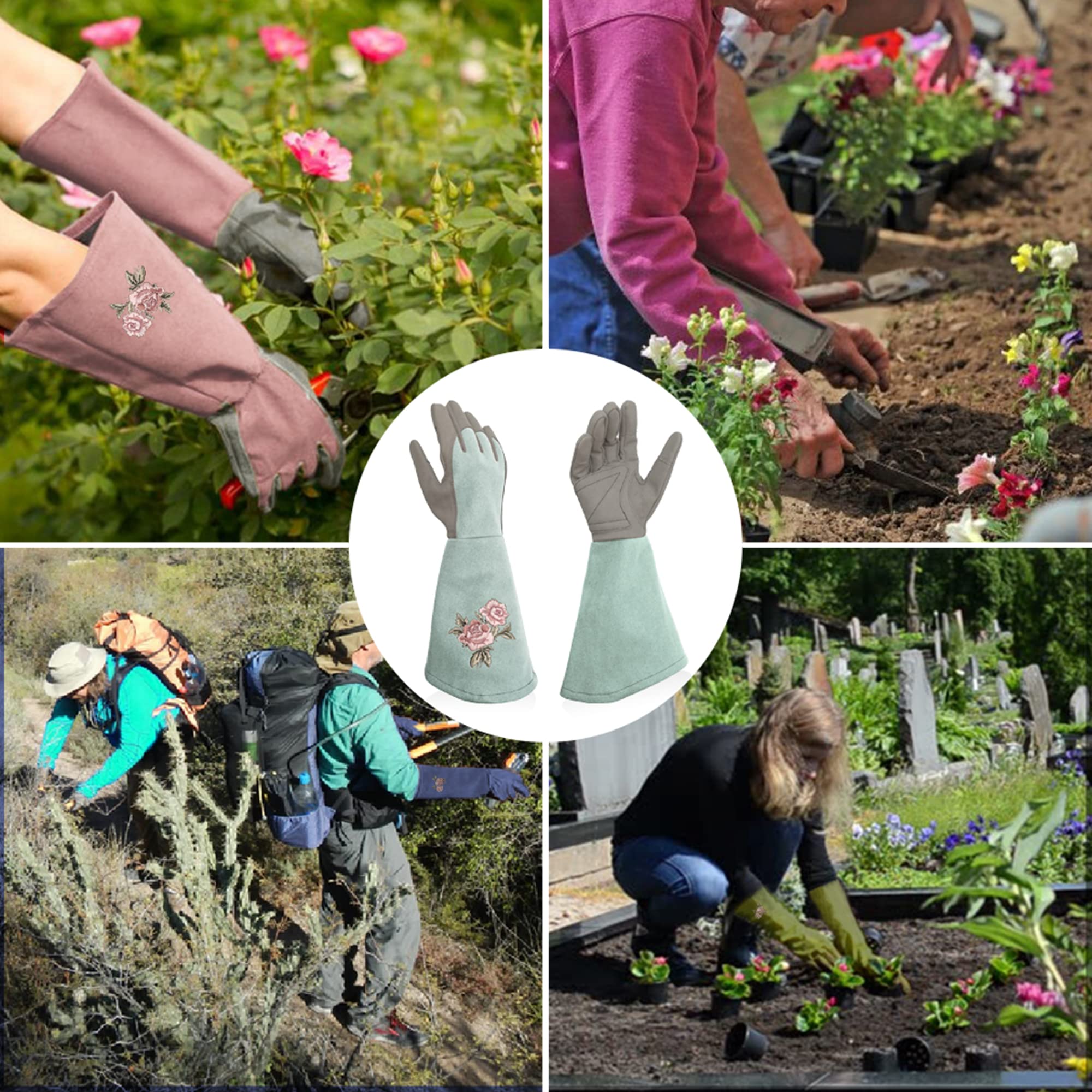 Guanti da giardinaggio, da donna, in similpelle, con protezione completa contro le spine, guanti da lavoro lunghi con resistenza alla puntura, resistenti ai forature per giardinaggio