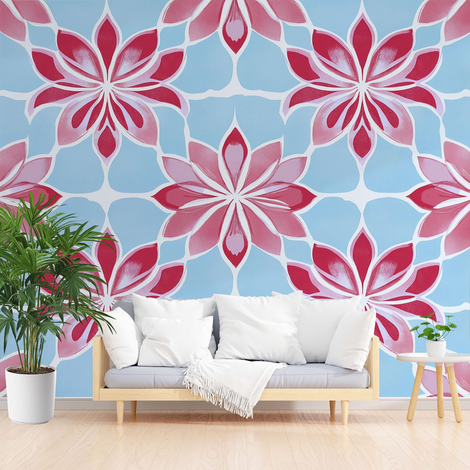 Papier peint panoramique 3D bleu clair floral haut de gamme