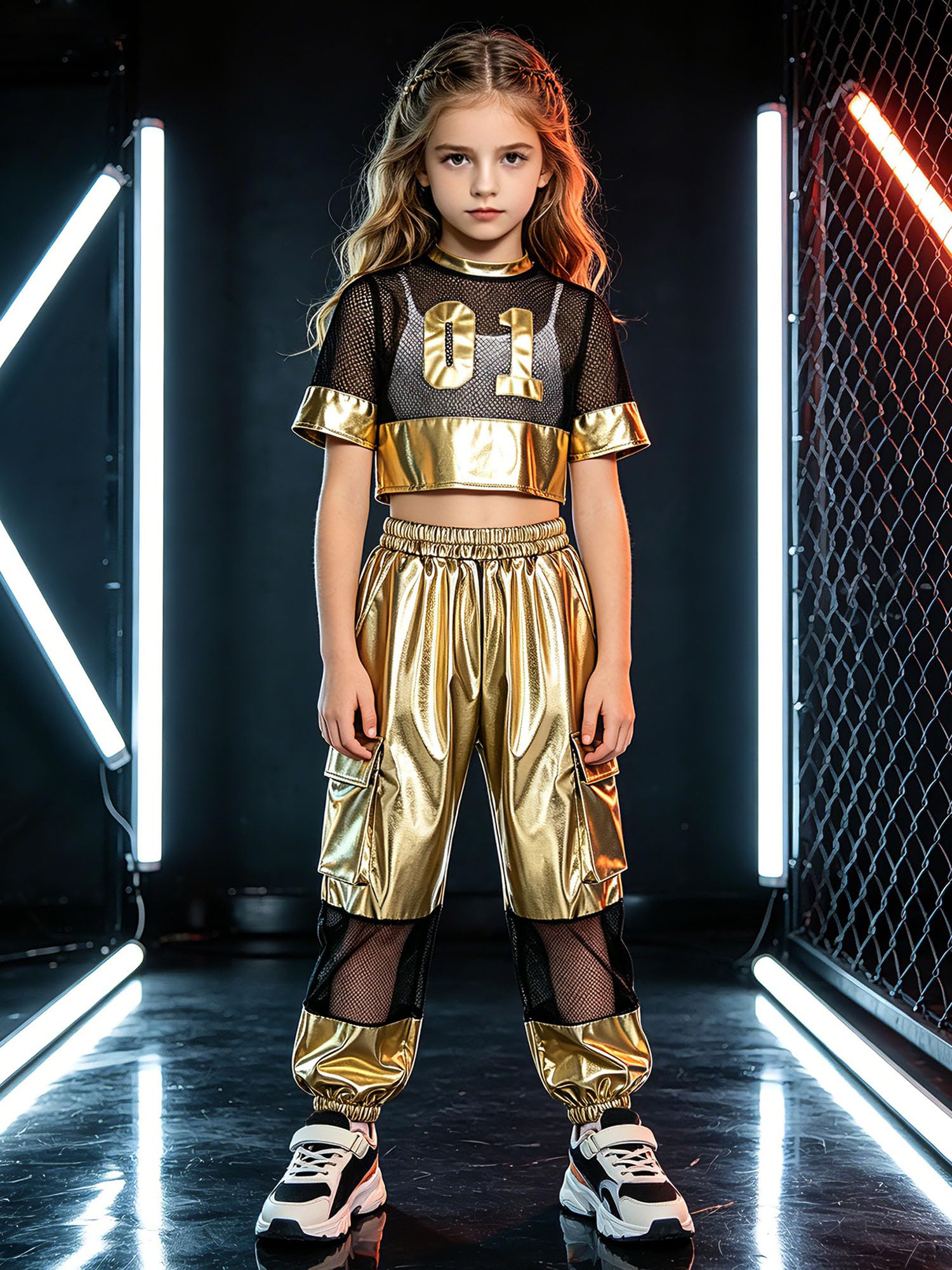 Niños Conjunto Top Cortado Y Pantalones Brillantes Niñas Hip Hop