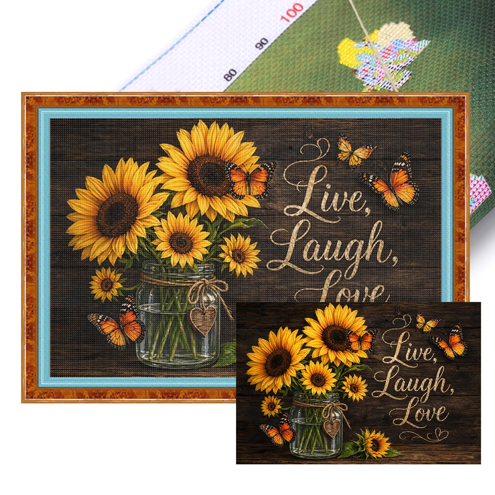 Poetrydraw 11Ctacc-13089__C__60x40 Sunflower Cross Stitch Kit With Saying 11Ct 3-Strands Diy Embroidery Starter Set 23.62X15.74in For Beginners & Home Decor