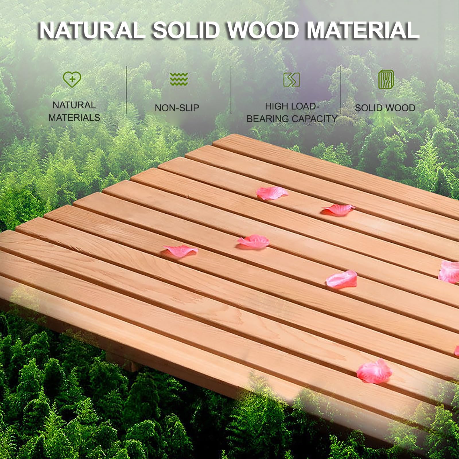Alfombrilla de baño de madera antideslizante grande para baño, spa, sauna, jardín, diseño de listones, 50 x 100 cm para un drenaje suave y seguridad en el hogar