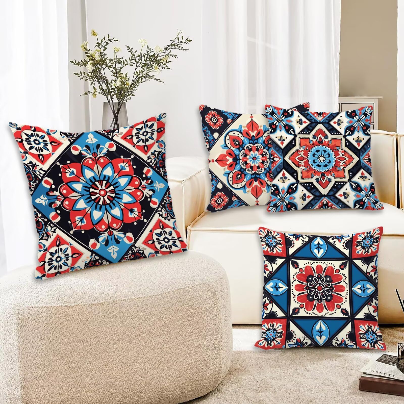 Kissenbezug 55x55 Rot 4er Set Samt Kissenbezüge Boho Zierkissenbezug Kissenhülle Dekorative Weiche Quadratische Dekokissenbezug Sofakissenbezug Couchkissenbezug für Deko Schlafzimmer Wohnzimmer P-98