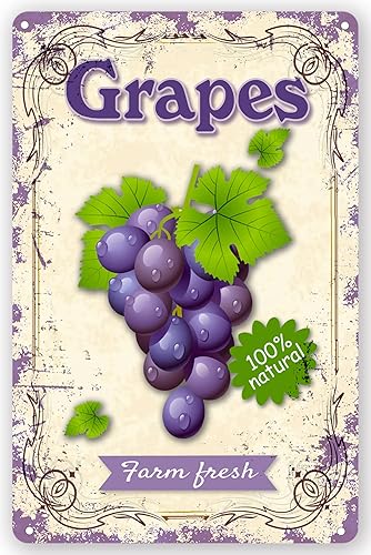 Cartel divertido de 100 uvas frescas, cartel de lata metálica vintage, perfecto para el hogar, granja, bar, cafetería, oficina, decoración de pared