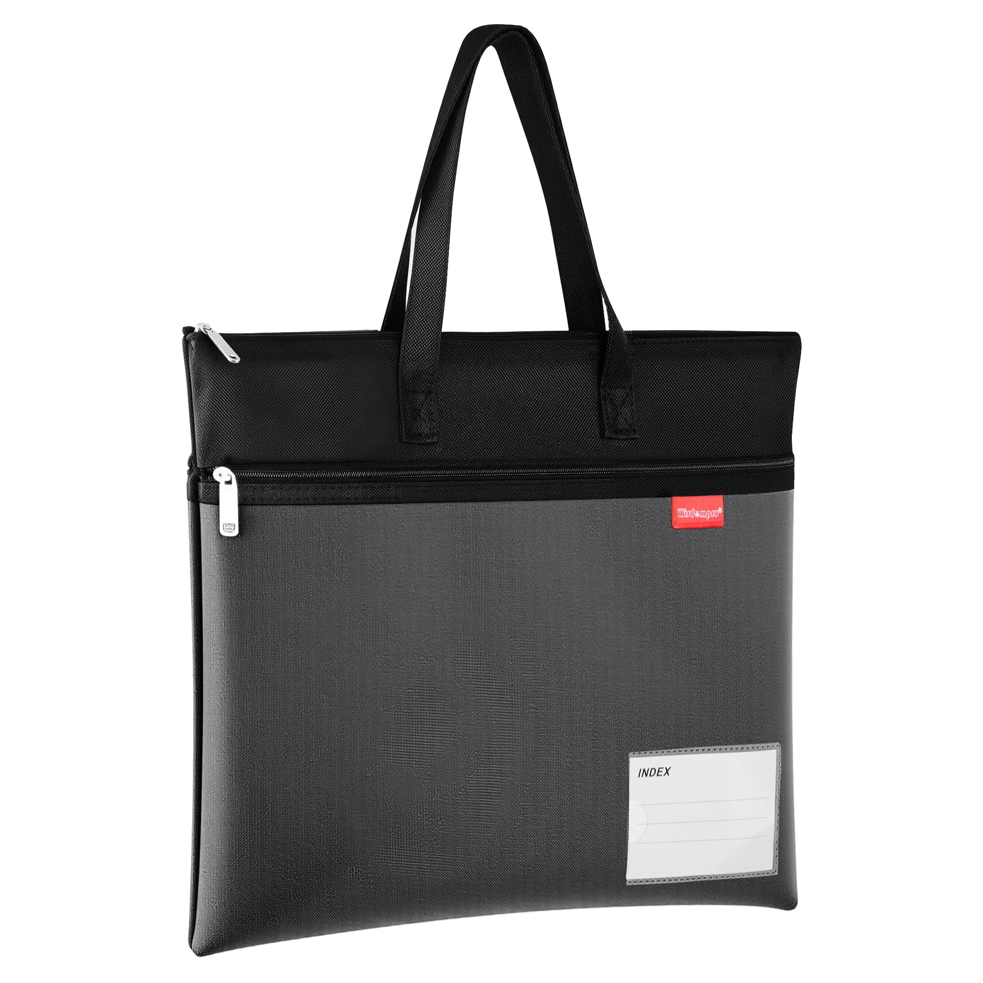 Wisdompro A4 Document Bag with Handle, Water-Resistant Oxford Zipper Pouch with 3 Pockets, File Organizer Document Storage Bag with Label for School Stationary Office Supplies - Black