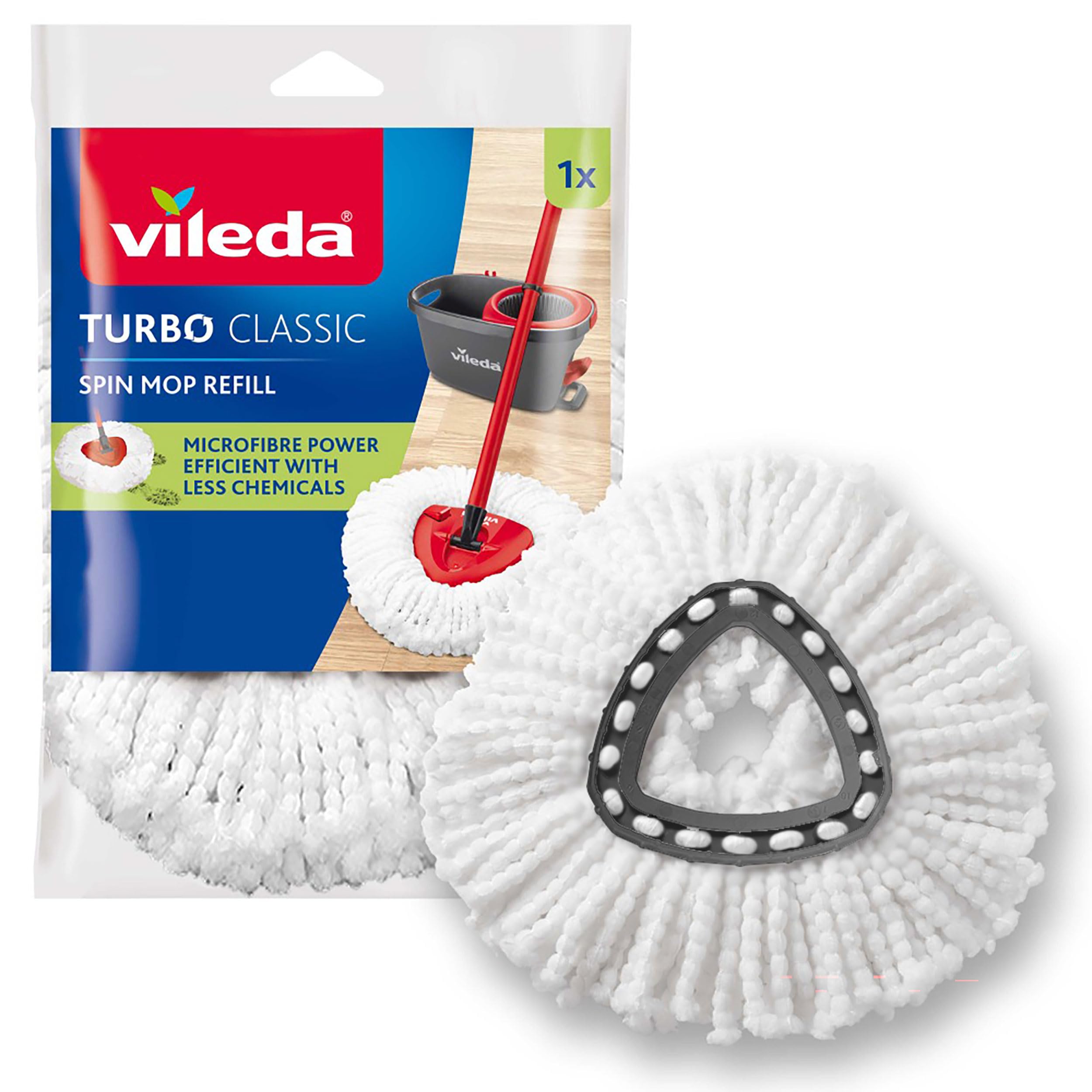 Vileda Turbo Classic Refill | Pack of 1 | Suitable for All Vileda Spin Mop Systems | for Hard Floor Surfaces | Kills Over 99% of Bacteria with Water Alone OEKO-TEX STANDARD 100
