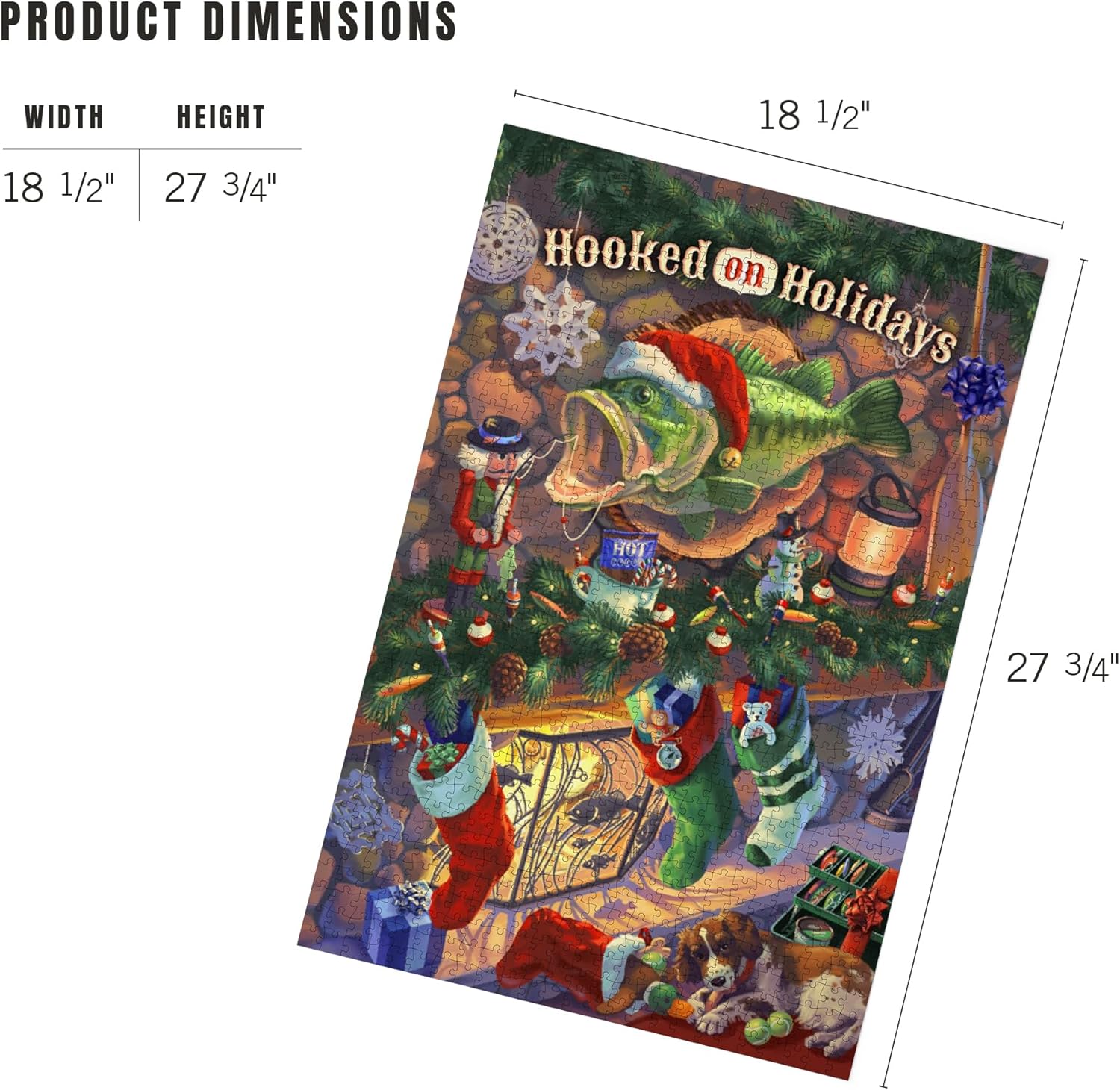 Lantern Press Hooked on Holidays Puzzle – Hand Drawn Christmas Bass Oil Painting, 1000 Piece Jigsaw Puzzle for Adults, Made in USA, Eco-Friendly Premium Puzzle with Reference Poster