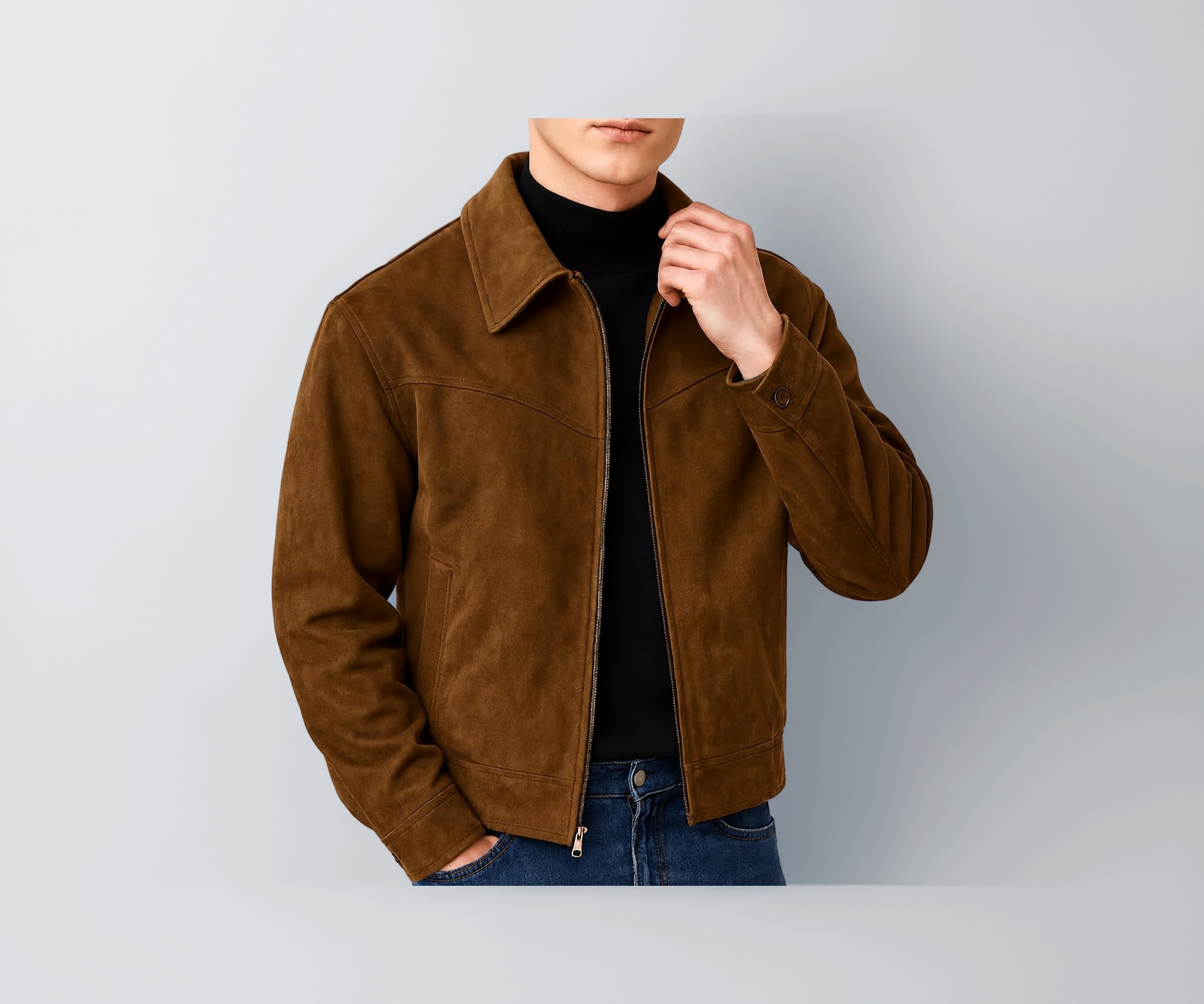 YOONIKK Men's Grey Suede Leather Jacket X-Large - Image 1