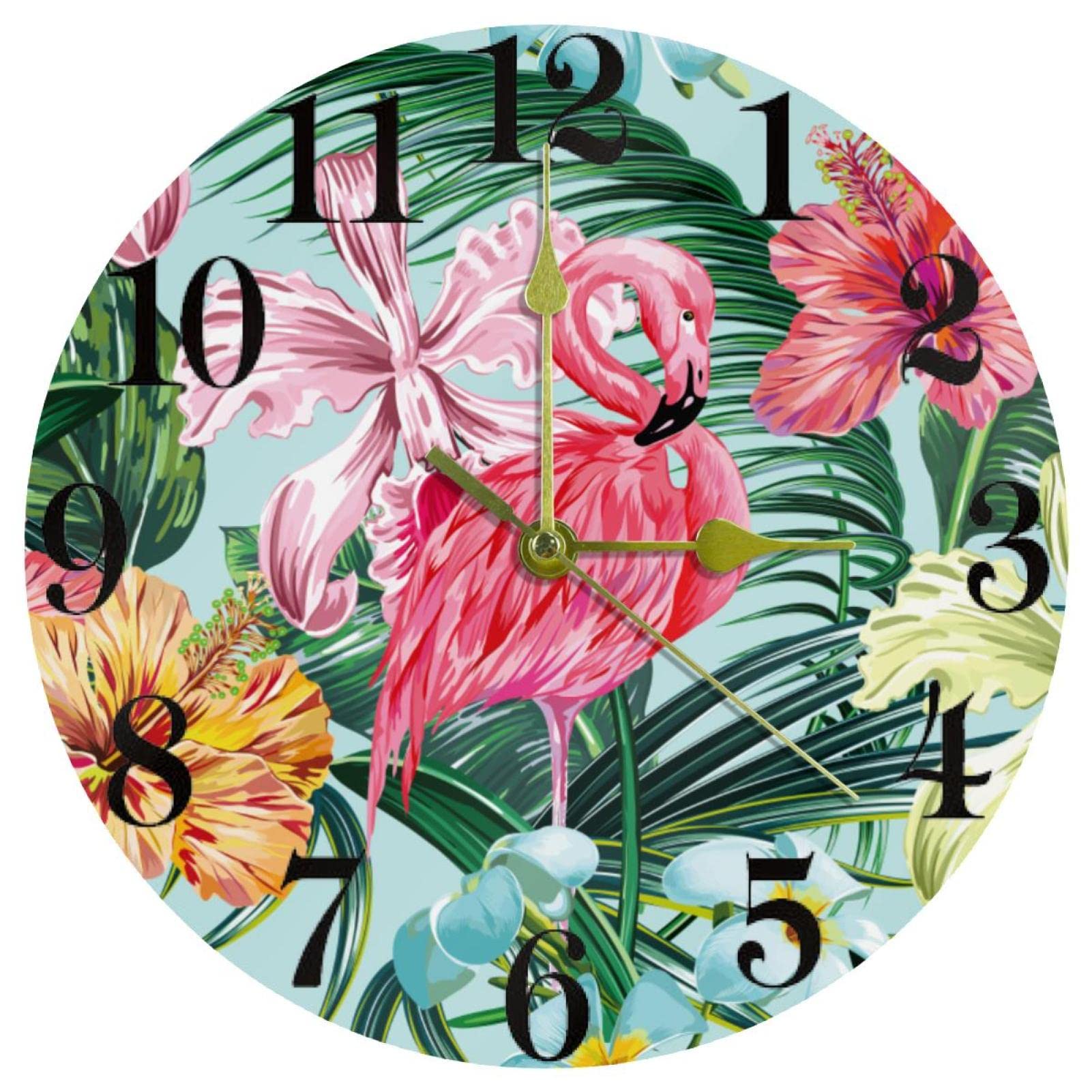 Horloge fleurie flamant rose pour décoration murale de la cuisine
