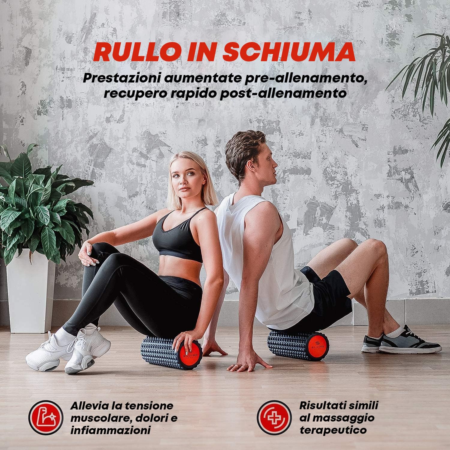 ELVIRE SPORT Foam Roller | Rullo, Palla Massaggio Muscolare per Tessuti Profondi, Schiena, Gambe, Piedi, Collo o Fascite Plantare