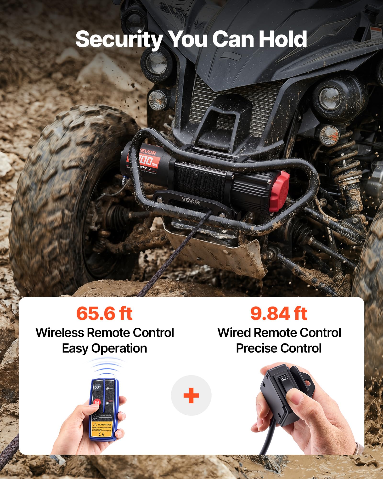 VEVOR Verricello Elettrico con Cavo Metallico da 2721 kg, Verricello Elettrico da 12 V CC per ATV/UTV Fuoristrada con Fune Sintetica Ø 6 mm x 15 m, Telecomando Wireless e Cablato, Impermeabile IP55