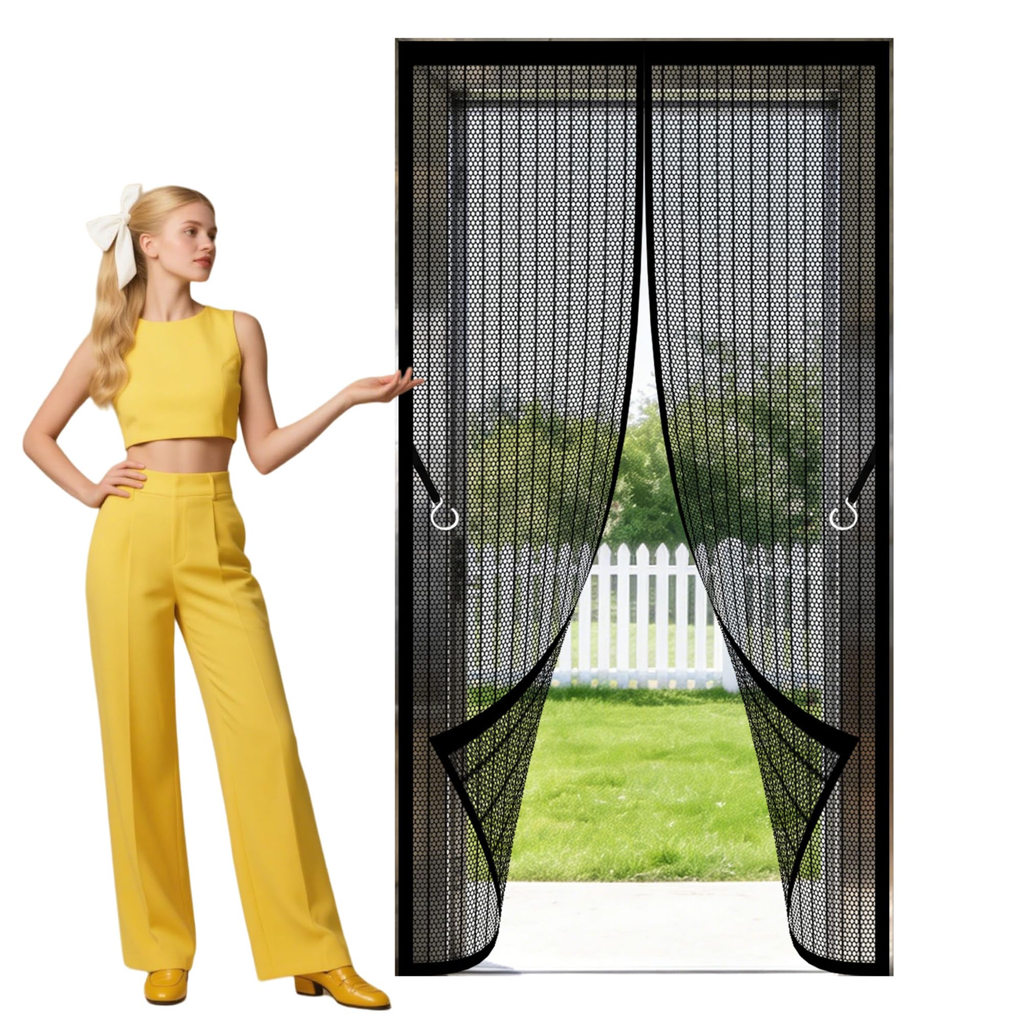 Magnetic Screen Door 139 x 273 cm Self Sealing, Hands Free Screen Door Fly Powerful Magnets and Full Frame Magic Tape Suitable for Patio Room Balcony Bedroom, Black