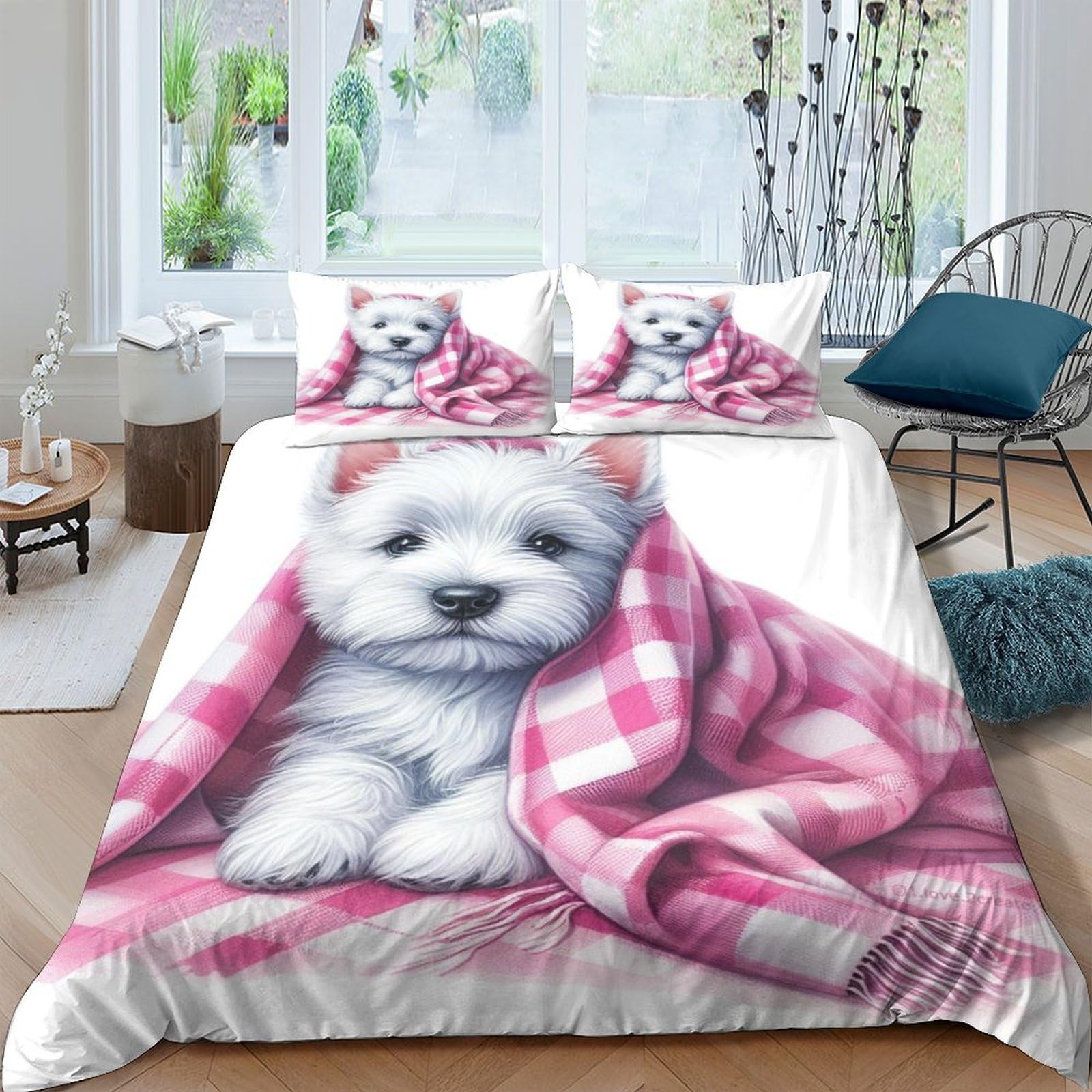 Qpirinmex West Highland White Terrier-3 West Highland White Terrier Duvet Cover Set Inch 3 Piece Printing Cute Dog Soft Comfortable Hypoallergenic With Zipper Closure For Kids Teens Adults Double（200X200cm）