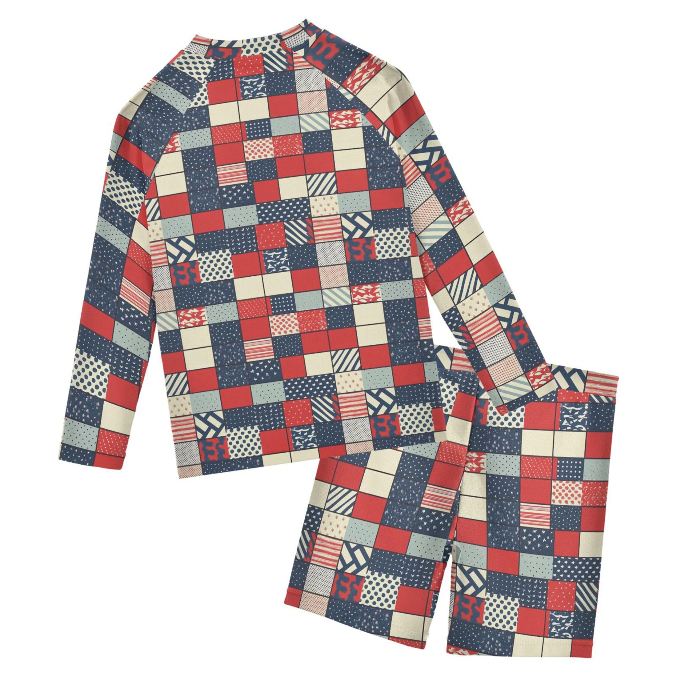 Red Blue Checkerboard Toddlers and Baby Boys' Swimsuit Trunk and Rashguard Set B0404776