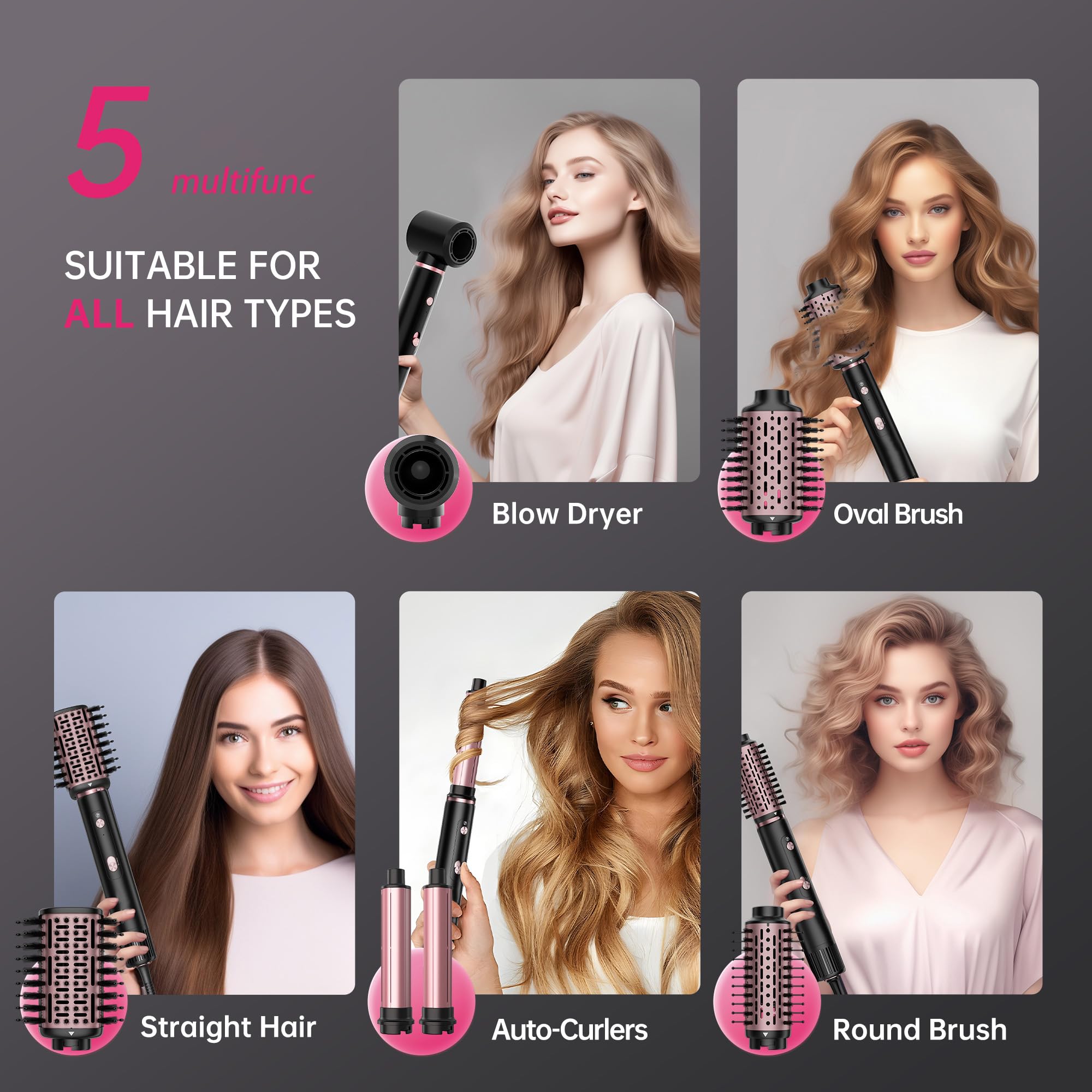 SKIMI 110,000 RPM Brushless Motor 5-in-1 Hair Dryer Brush Red