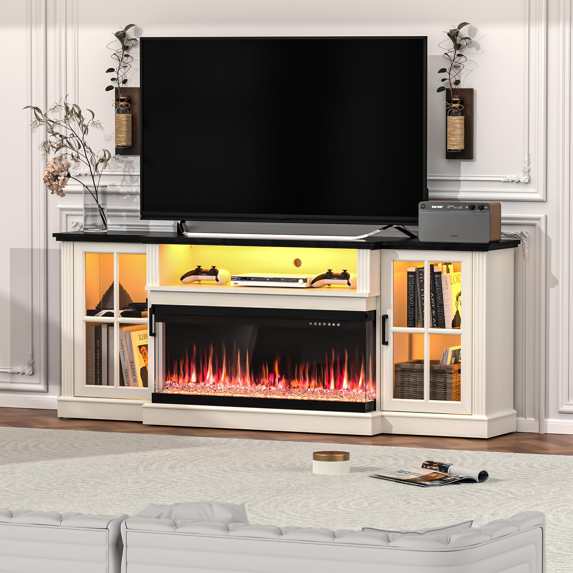 Spurgehom 3 Sided Electric Fireplace TV Stand for TVs up to 80