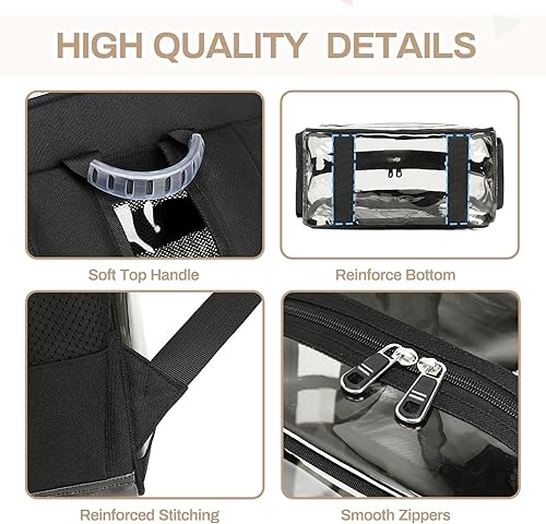 Miniatura 4 de MUSEVOS Mochila transparente, resistente bolsa de libros transparente para escuela, universidad de PVC transparente aprobado por estadios, Negro -,