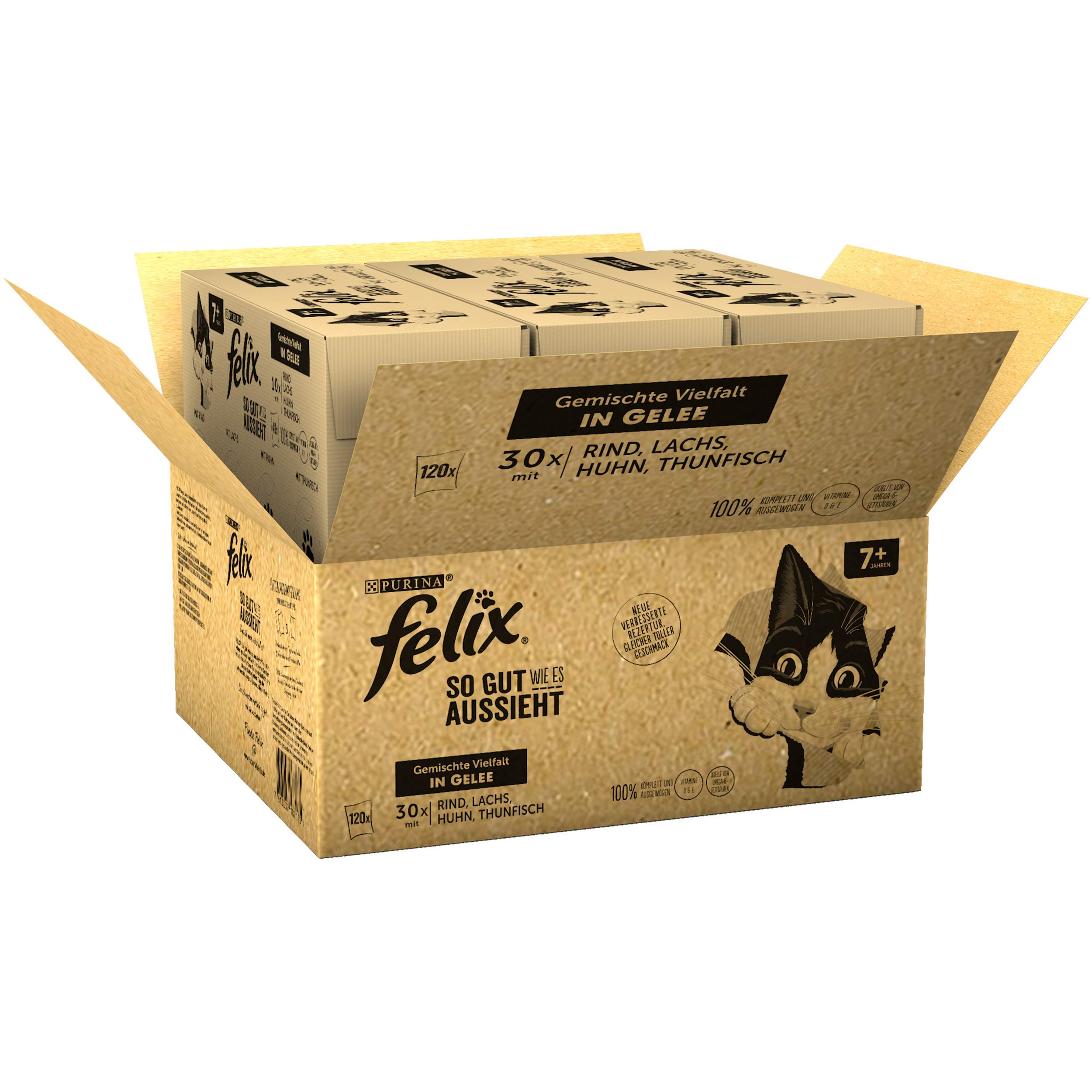 Felix Katzennassfutter So gut wie es aussieht in Gelee Senior Gemischte Vielfalt 120x 85 g Portionsbeutel