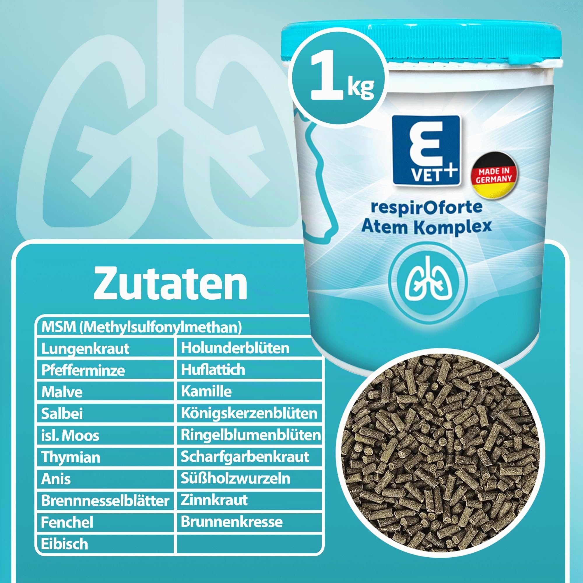 Eggersmann Mein Pferdefutter E-Vet respirOforte 1 kg | Ergänzungsfuttermittel für Pferde mit Atemwegsproblemen - Pferdefutter mit schleimlösenden Kräutern
