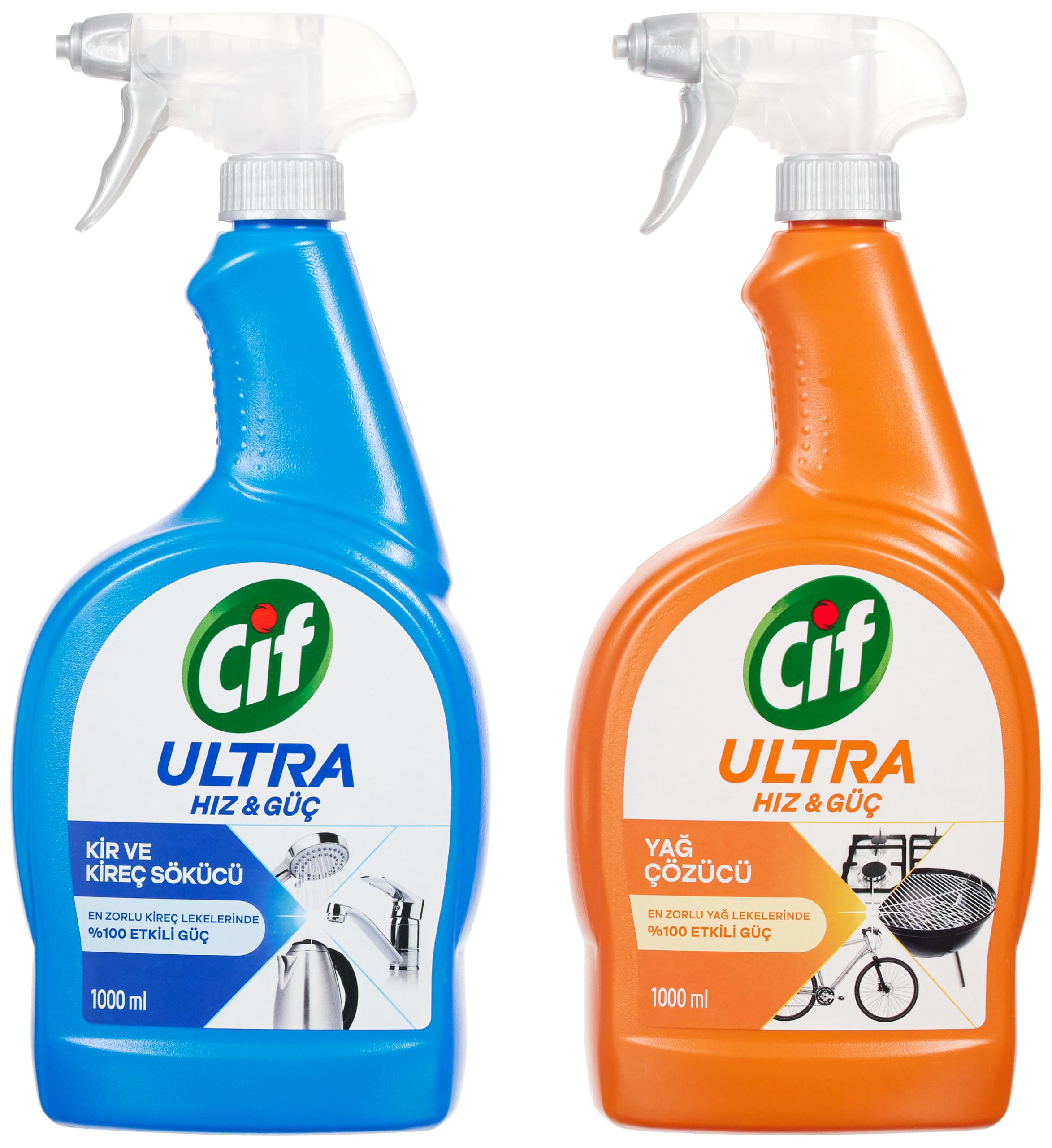 Cif Ultra Hız Güç Yağ Çözücü Sprey Leke ve Kir Çıkarıcı 1000 ml + Cif Kireç Sökücü Sprey 1000 ml