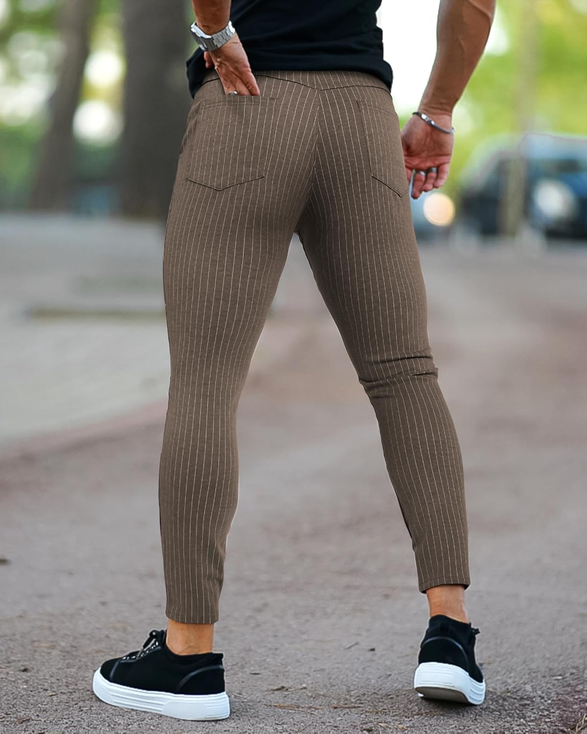 GINGTTO Mens Chino Pants Slim Fit Stretch Pinstripe Pants Men Dress - Image 2