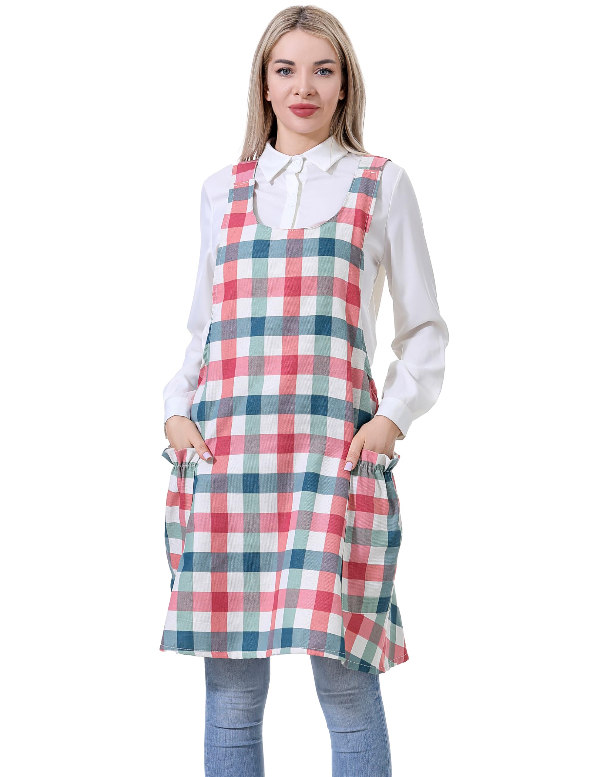 Cozy Adjustable Cross Back Aprons for Women with Pockets Cotton Linen Cooking Kitchen Baking