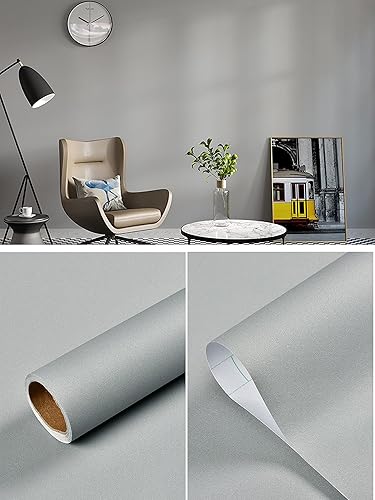 Miniatura 2 de Papel adhesivo gris de 15.7 x 197 pulgadas, papel tapiz autoadhesivo extraíble, color gris mate, encimeras de despegar y pegar para encimeras de
