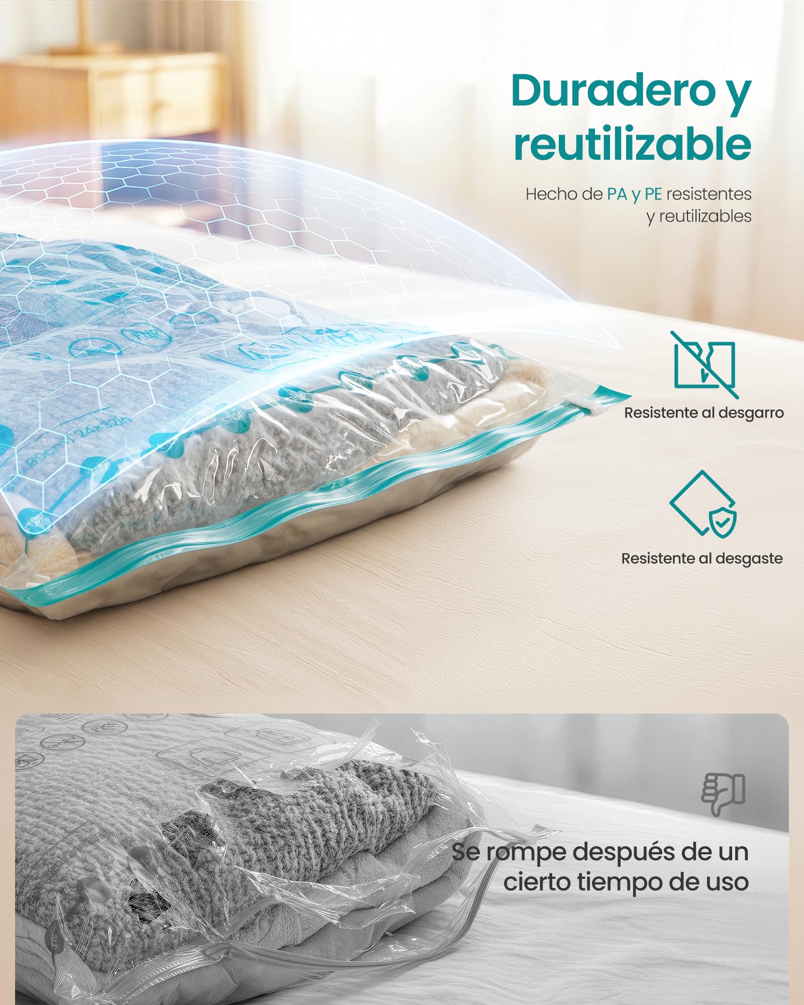 SONGMICS Bolsas de Vacío con Bomba Eléctrica Recargable y Portátil, Bolsas para Ropa, Sábanas, Armarios y Viajes, Compactas y Reutilizables, 15 Piezas, 3M/4L/4J/4X-J, Transparentes LVB204W101 — view 6