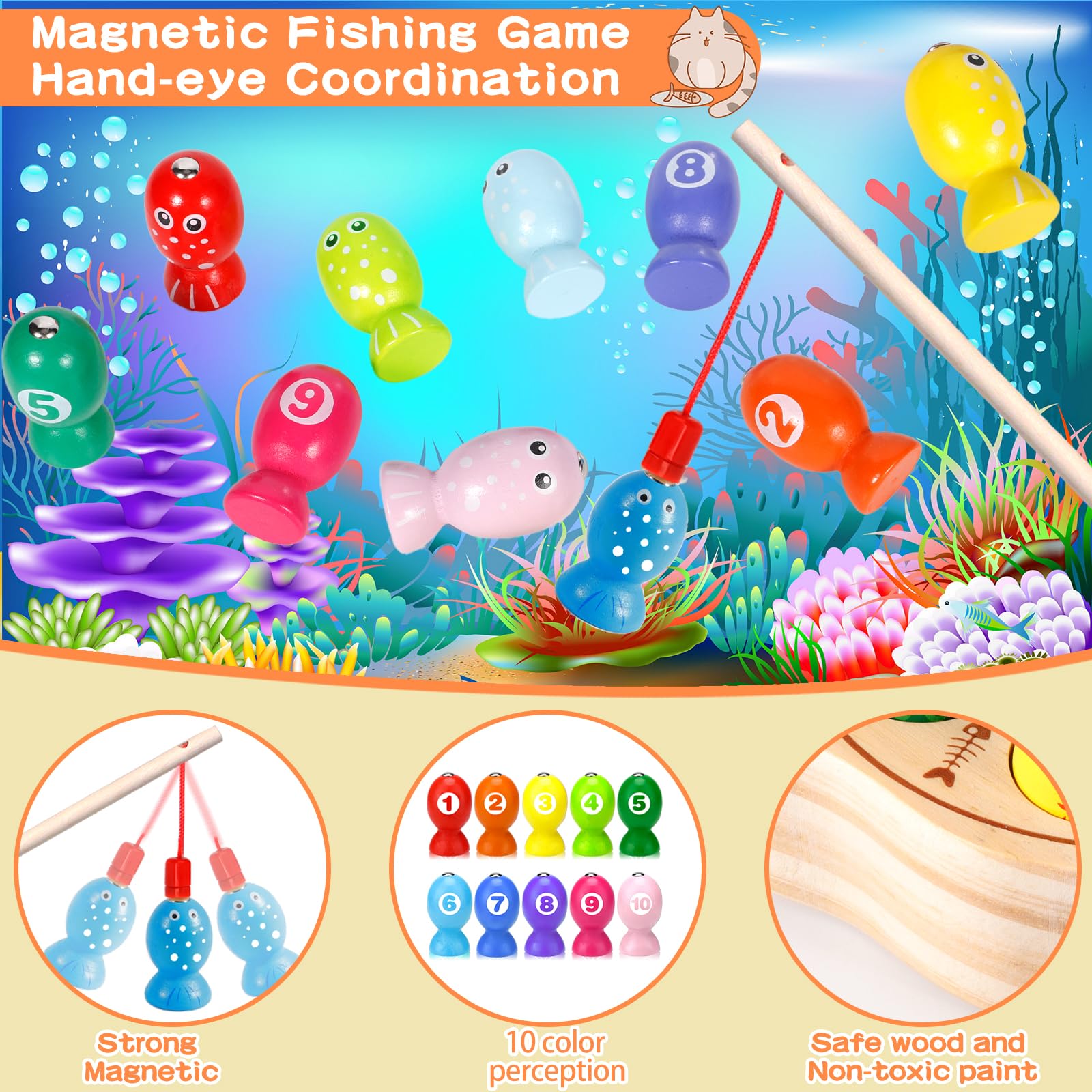Giochi in Legno Pesca per Bambini,Giochi Bambini 3 Anni,Giochi Montessori,Giochi di Pescas per Bambini, Pesca Pesciolini Gioco Magnetico,Giochi Educativi Bambini per 3 4 5 Anni