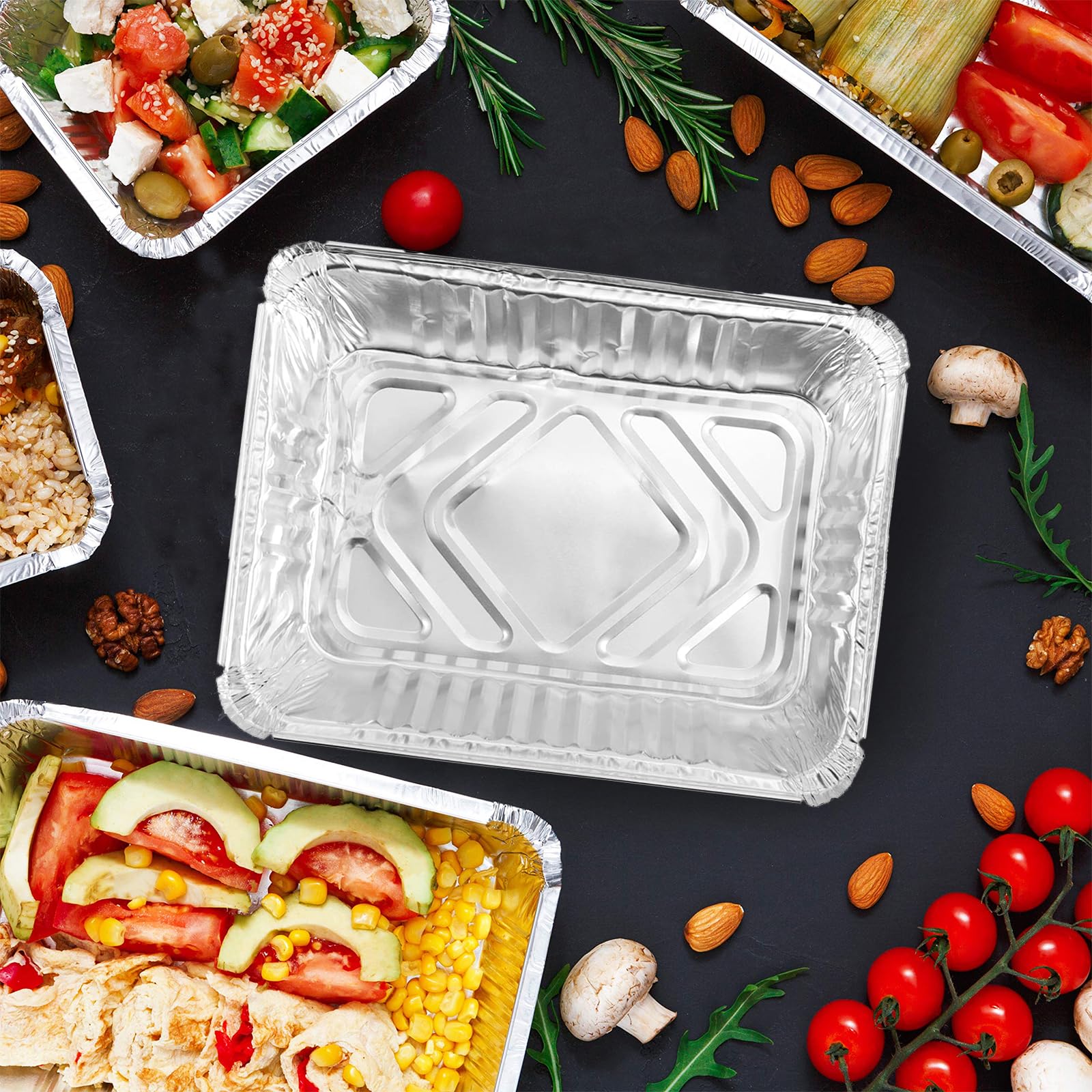Barquette Aluminium 32 Pièces - 2200ml/1100ml/700ml Avec Couvercle - Pour Barbecue, Cuisiner, Griller, Cuire, Rôtir
