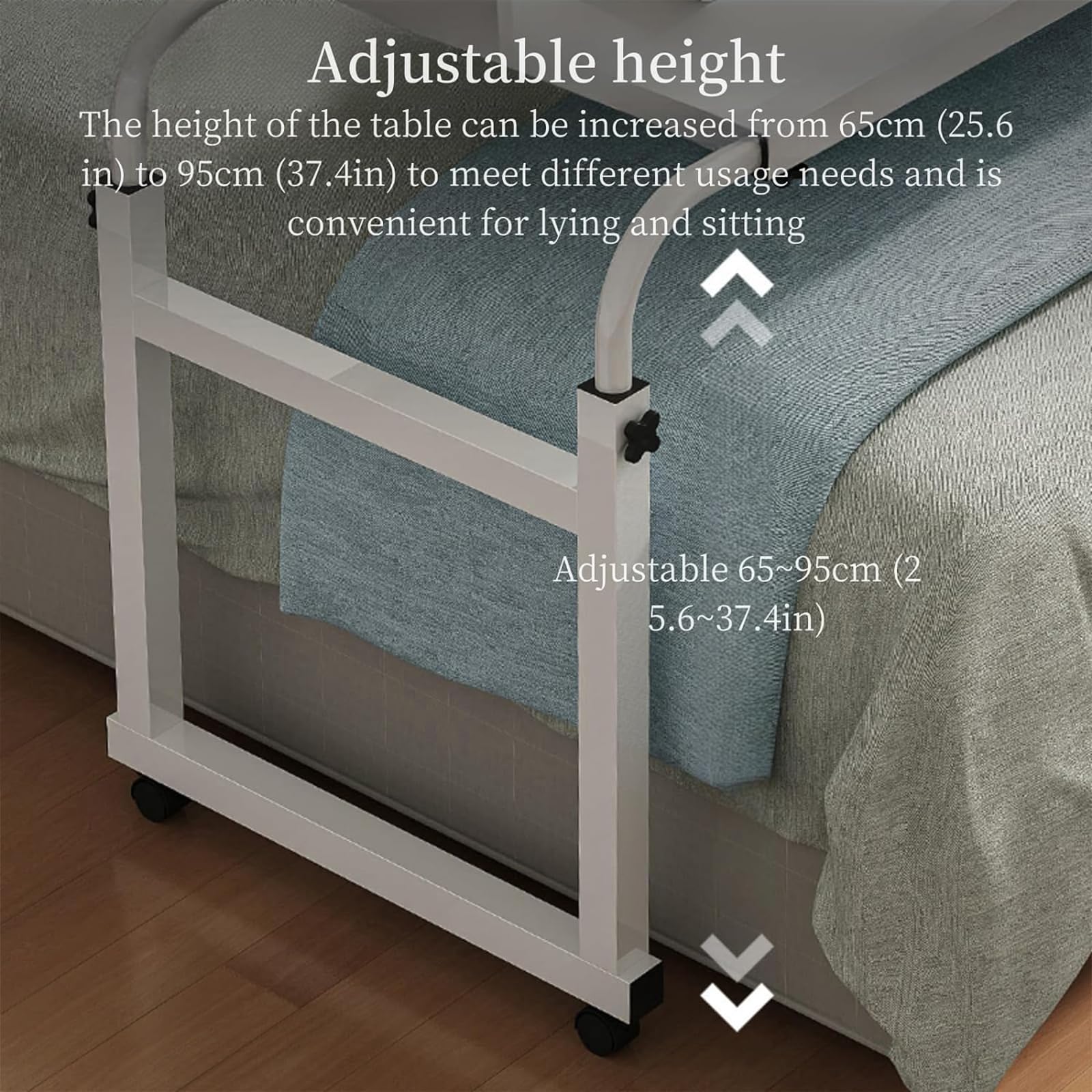 Tavolino da Letto Regolabile in Altezza con Ruote - Supporto per Laptop per Lavoro da casa, postazione Computer, Supporto per la Zona Pranzo