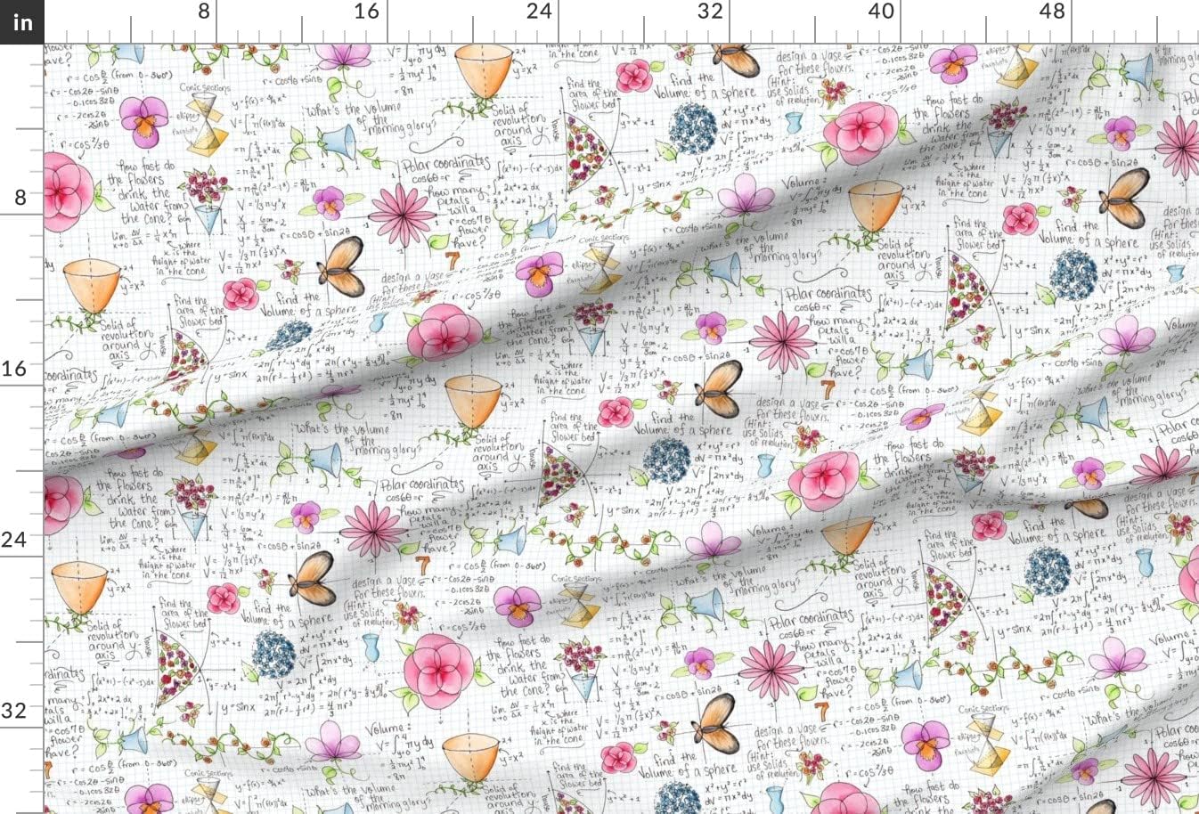 Spoonflower Fabric - Math Girl Power Princess Flowers Medium Printed on Chiffon Fabric by The Yard - Sewing Fashion Apparel Dresses Home Decor