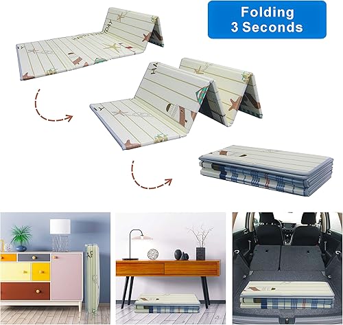 Miniatura 5 de Tapete plegable para bebé, tapete de juego de espuma extra grande, reversible, impermeable, portátil, de doble cara, para niños pequeños, uso en