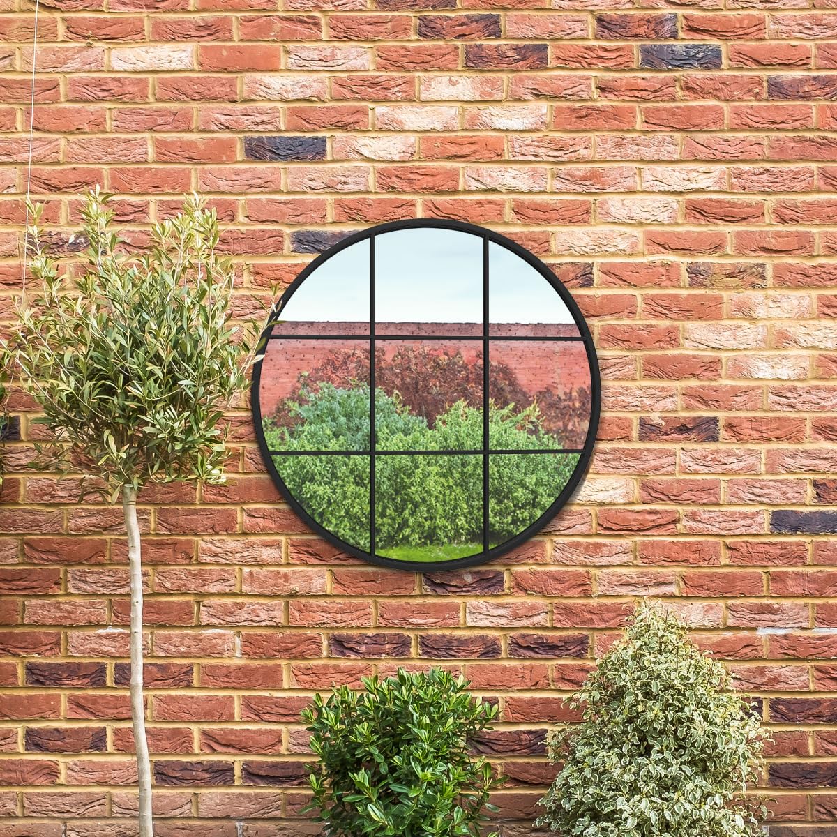 MirroroutletThe CirculusBlack Metal Frame Round Window Garden Wall Mirror 31"x 31" (80 X 80 Cm) from B&Q