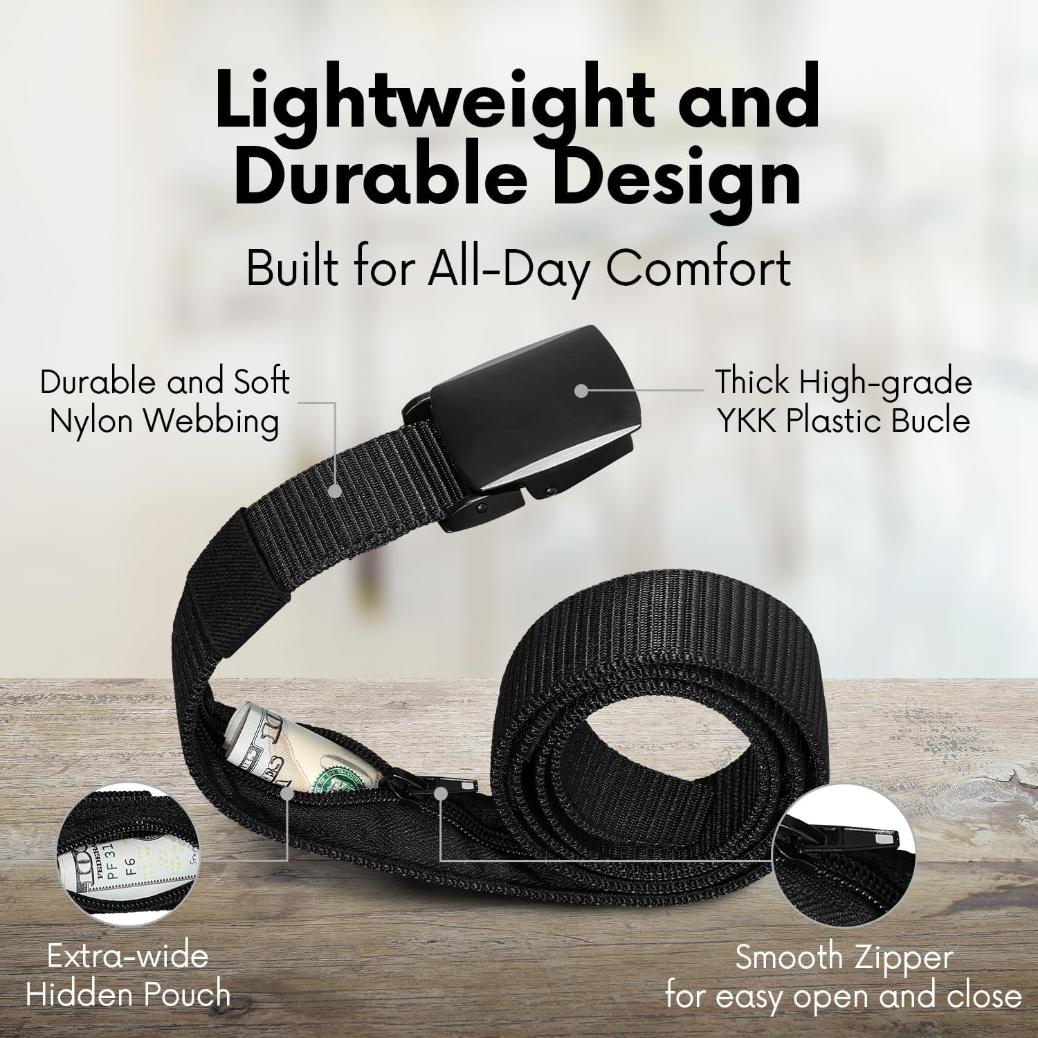 SP HOME GOODS Travel Money Belt with Hidden Money Pocket, Nylon Military Tactical Mens with Zinc Alloy Buckle- Black - Image 3