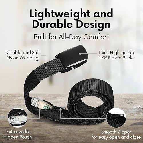 Miniatura 3 de SP HOME GOODS Cinturón de dinero de viaje con bolsillo oculto para dinero, nailon militar táctico para hombre con hebilla de aleación de zinc- negro