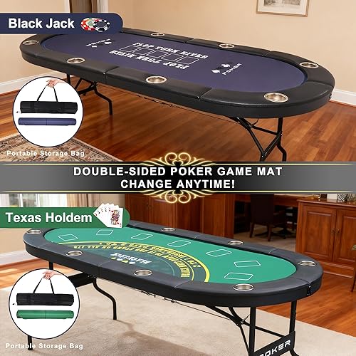 Miniatura 4 de Mesa de póquer plegable 3 en 1 de 6 pies con alfombrilla de juego reversible, mesa de juego para 8 jugadores con 8 portavasos, adecuada para Texas