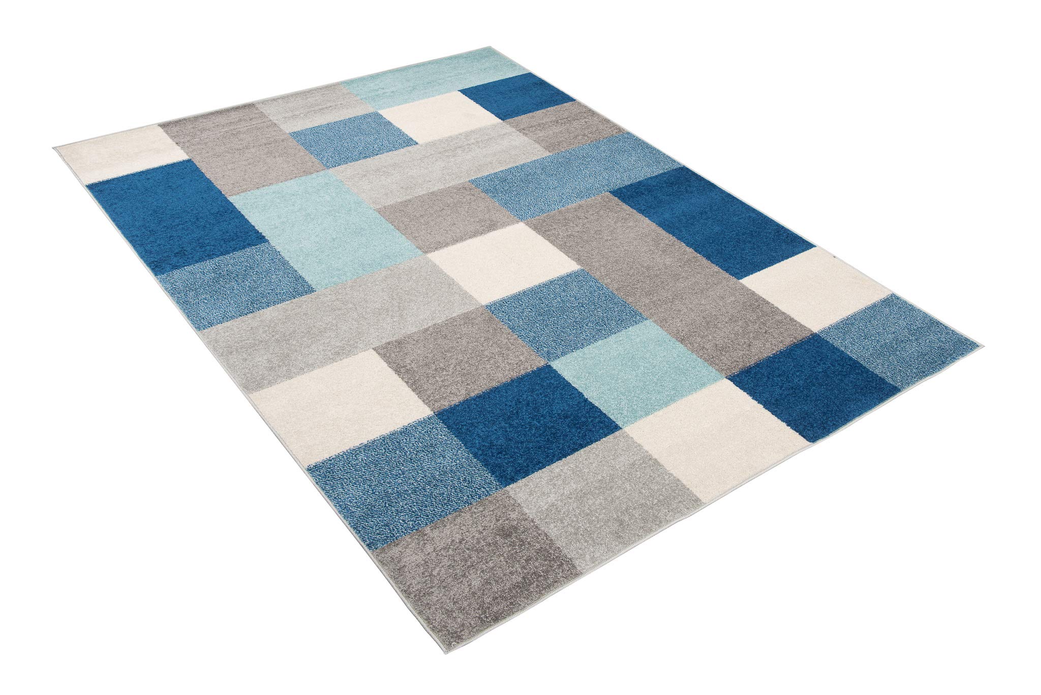 TAPISO Lazur Alfombra de Pelo Corto Resistente Diseño Moderno Tonos de Azul Gris Crema Alfombra de Dormitorio Habitación Infantil Juvenil Salón Oeko-Tex 120 x 170 cm