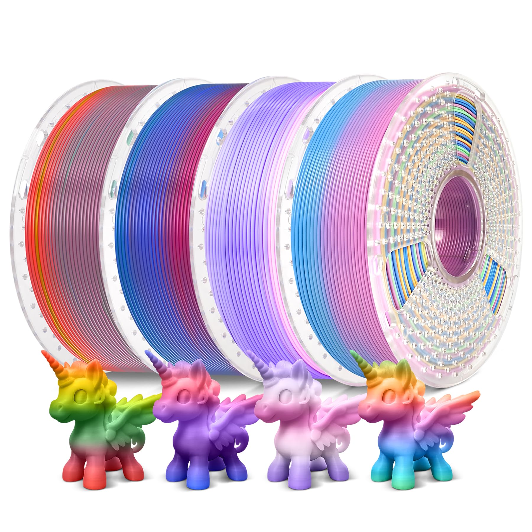 SUNLU Rainbow PLA Filament Bundle Multicolor, Neatly Wound Gradient Rainbow PLA 3D Printer Filament 1.75mm ±0.02mm, 4kg in Total, 1kg per Spool, 4 Pack