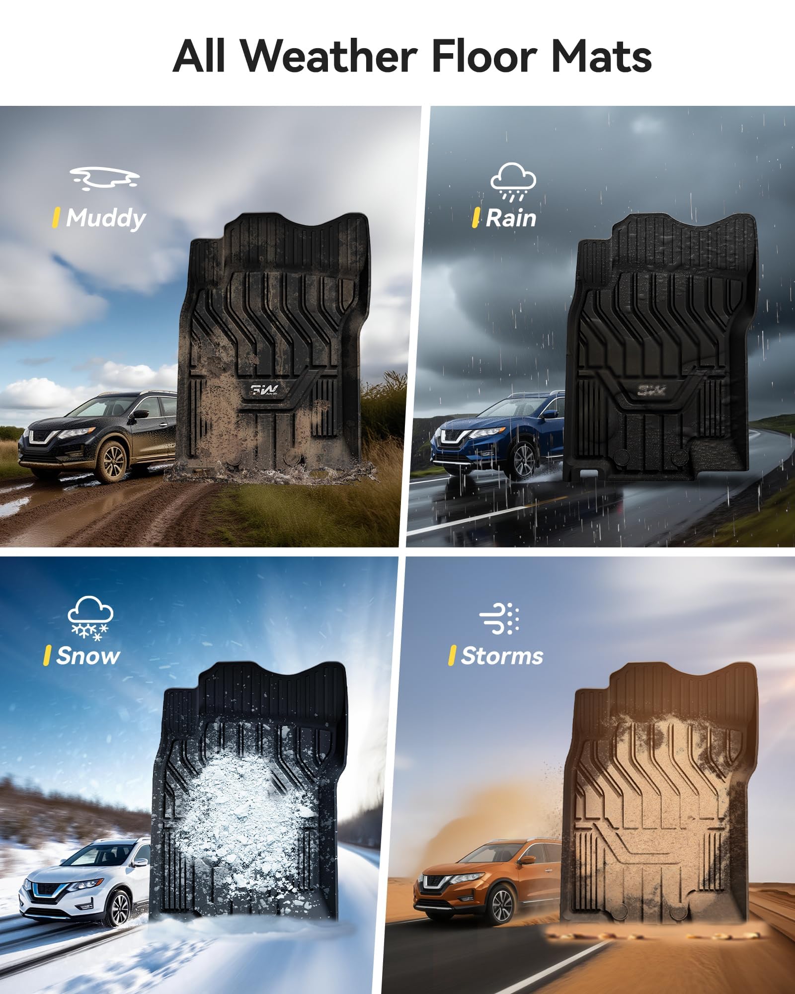 3W Floor Mats Cargo Mats for Nissan Rogue 2026 2025-2021 S SV SL Platinum Custom Fit TPE All — view 6