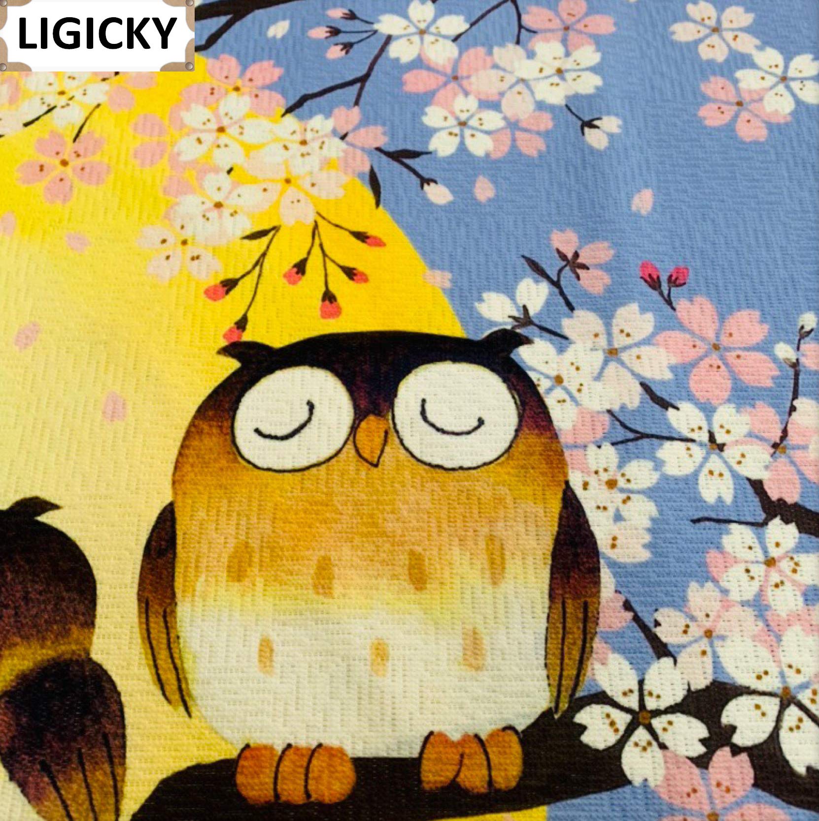 LIGICKY Noren Japoński styl zasłona na drzwi długie zasłony drzwiowe gobelin okienny do dekoracji wnętrz 85 cm x 150 cm (sowy na drzewach)