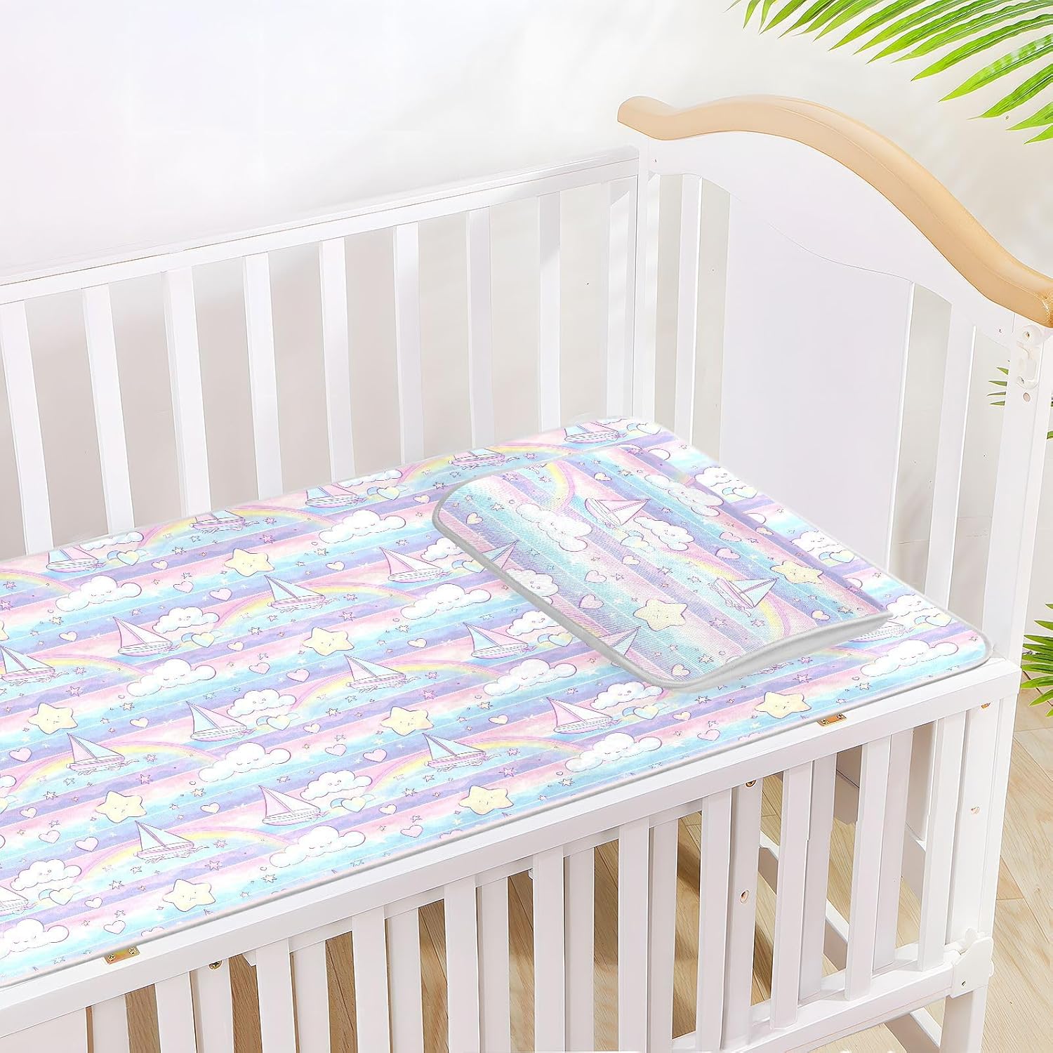 Cooling Baby Mattress pad 28" x 52" Washable Sailboat Island Cartoon Mattress pad for Baby&Toddler