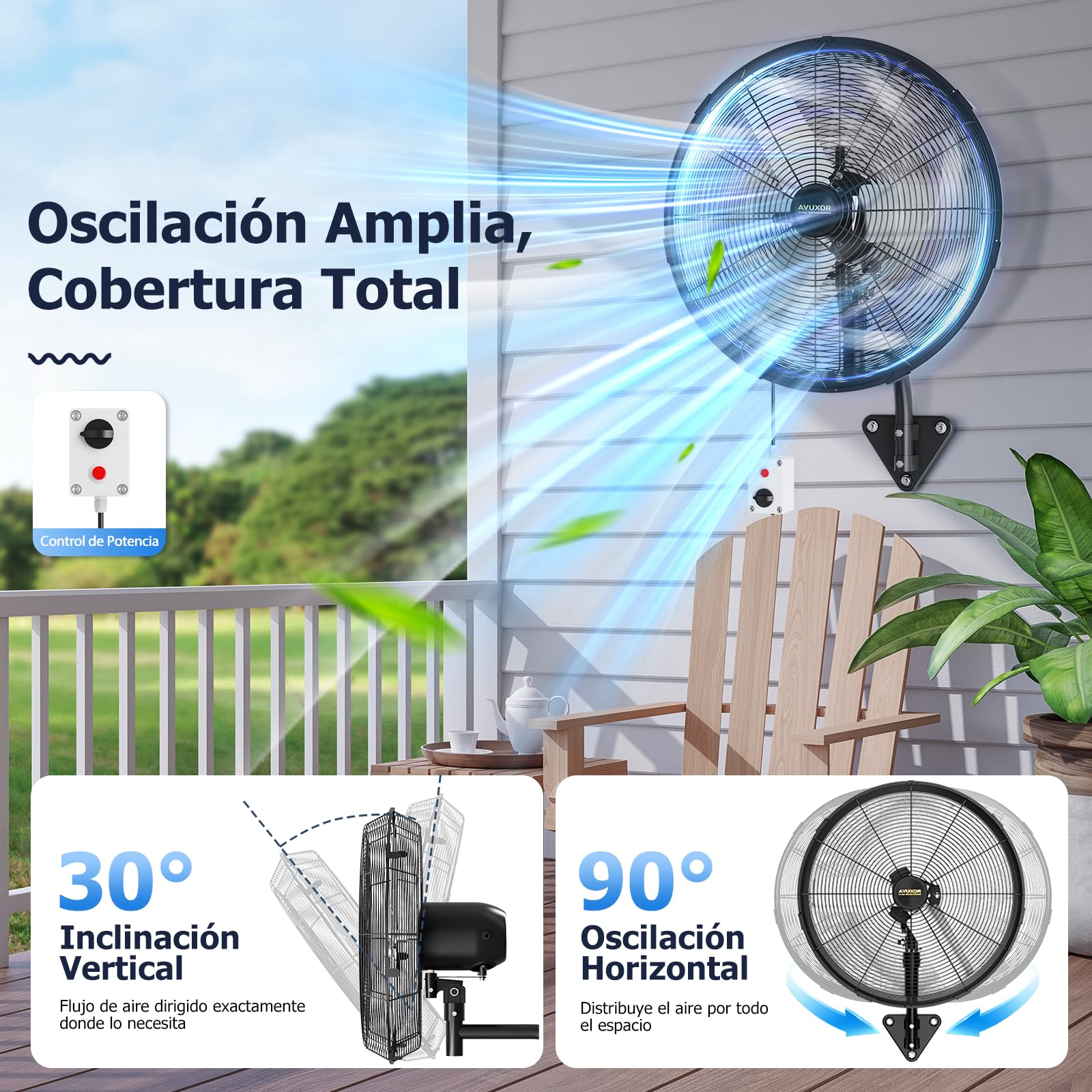 Ventilador de Pared Exterior 60 cm con Mando a Distancia, Ventilador Industrial Oscilante de 4 Velocidades, Motor DC Sin Escobillas, Resistente al Agua, para Garaje, Almacén, Fábrica, Taller, Terraza