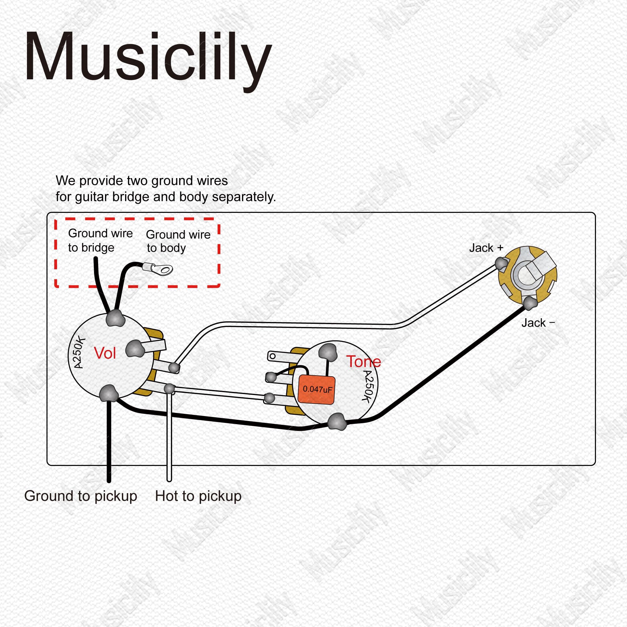 Musiclily Pro Kit de Arnés Cableado Precableado para Bajo Eléctrico Precision Bass estilo Americano con Potenciómetros 2A, Jack Nickel